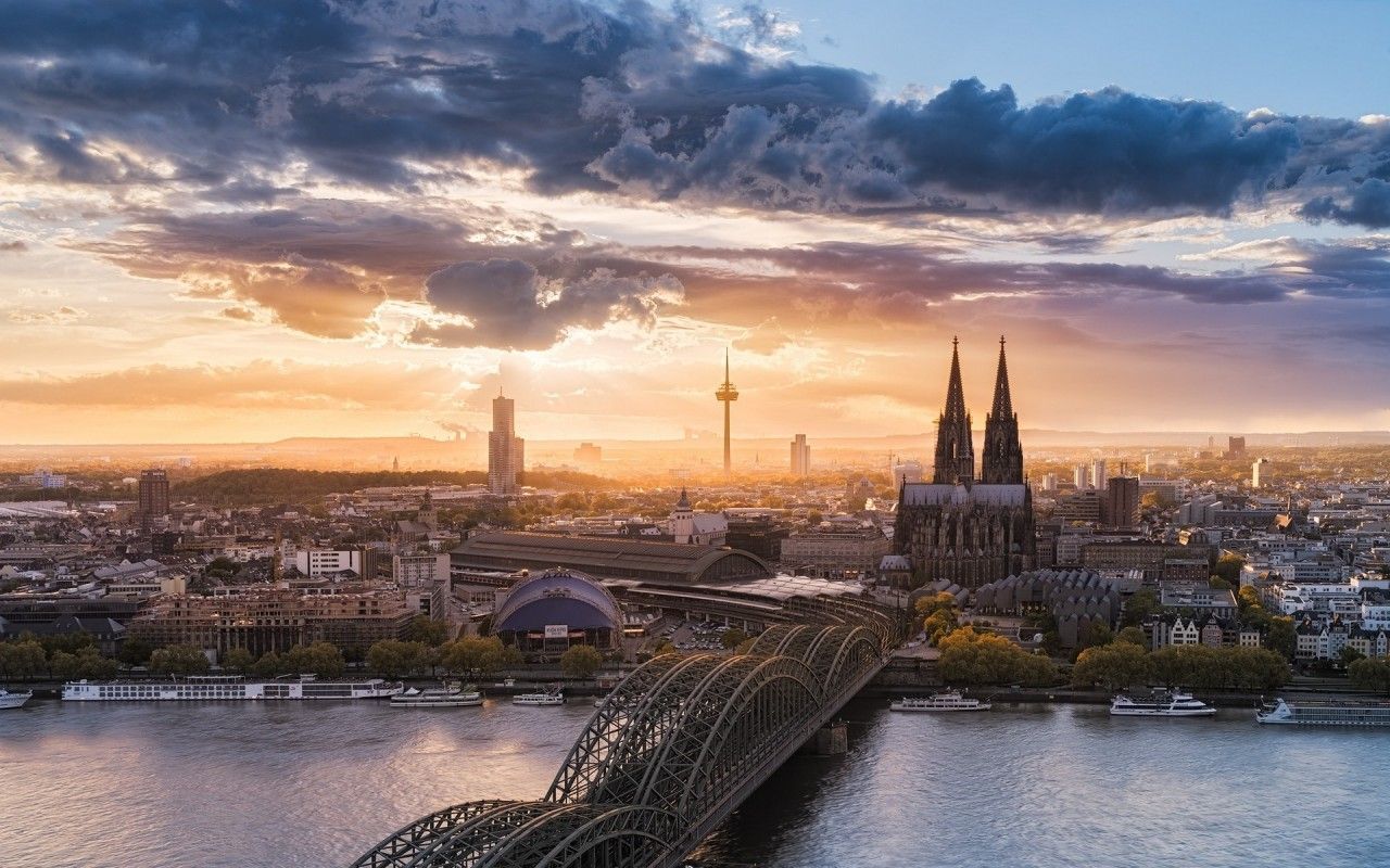 Kölner Dom, Hohenzollernbrücke, Colonius, Rhein, Köln, Stadtpanorama, Wolken, HD-PC-Hintergrundbild