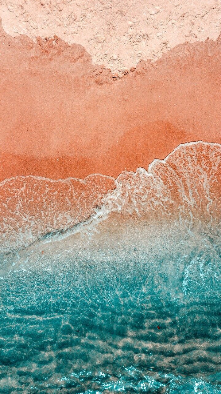 Luftaufnahme, Oranger Sand, Türkises Wasser, Welle, Hochformat, Hintergrundbild fürs Smartphone