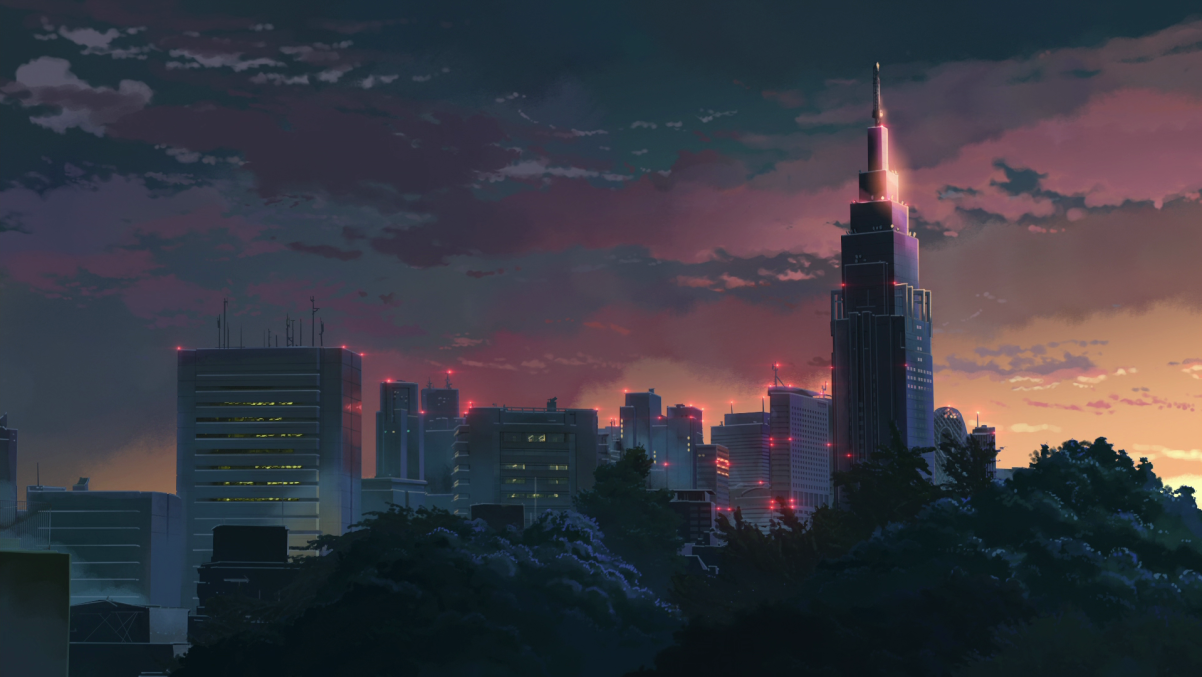 Empire State Building, Anime-Stil, Abendrot, Wolken, Silhouette, Stadtbild, Hintergrundbild