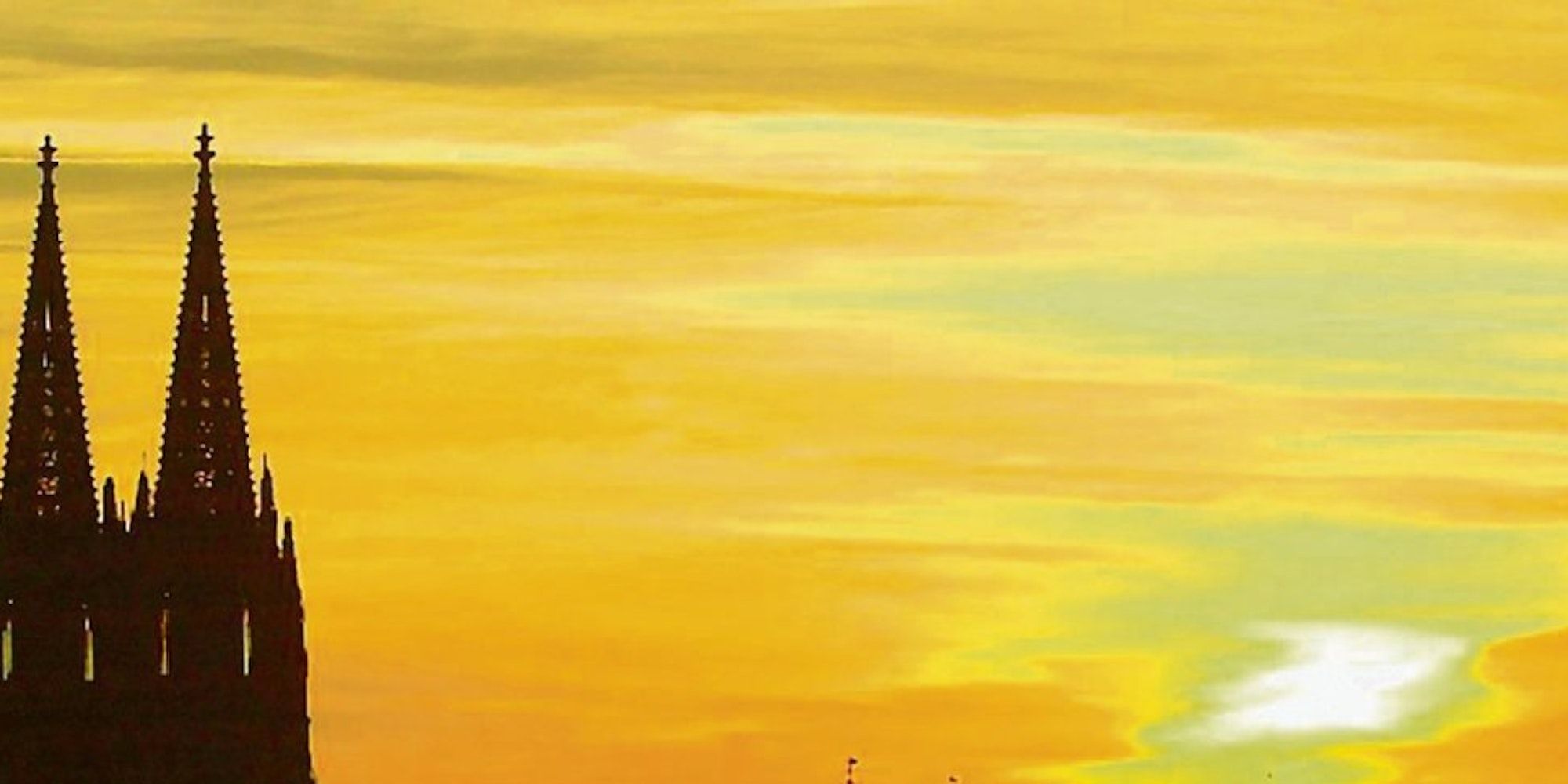 Kölner Dom, Silhouette, Gelber Himmel, Sonnenuntergang, Minimalismus, Full HD, Windows-Hintergrundbild