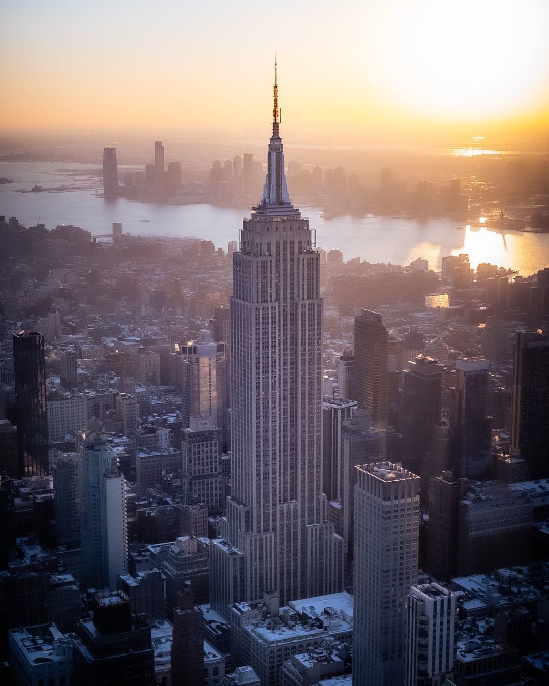 Empire State Building, Manhattan, Gegenlicht, Hudson River, Sonnenuntergang, Full-HD-Tablet-Hintergrundbild