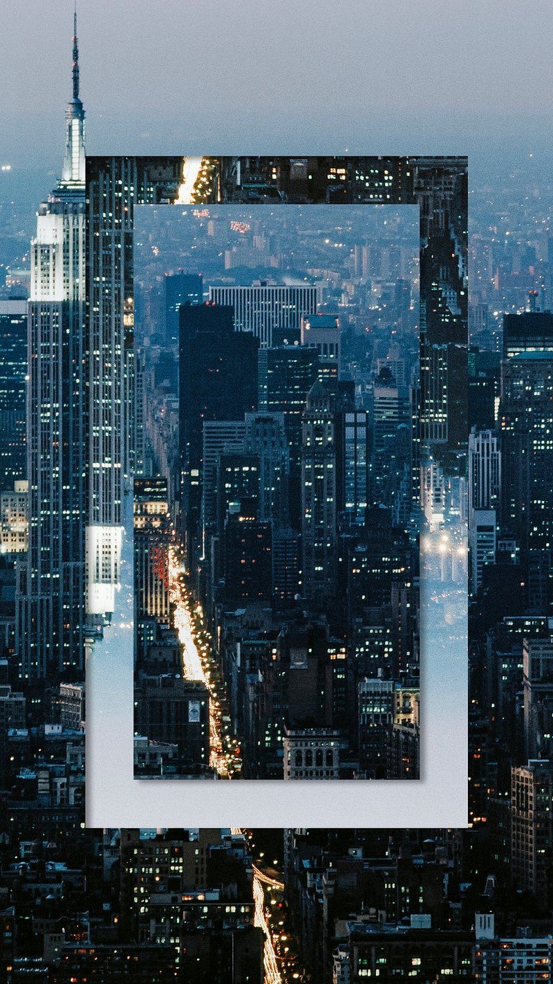 Empire State Building, Manhattan, Rahmen, Vogelperspektive, Grafikdesign, Blaue Stunde, Hochformat-Hintergrundbild
