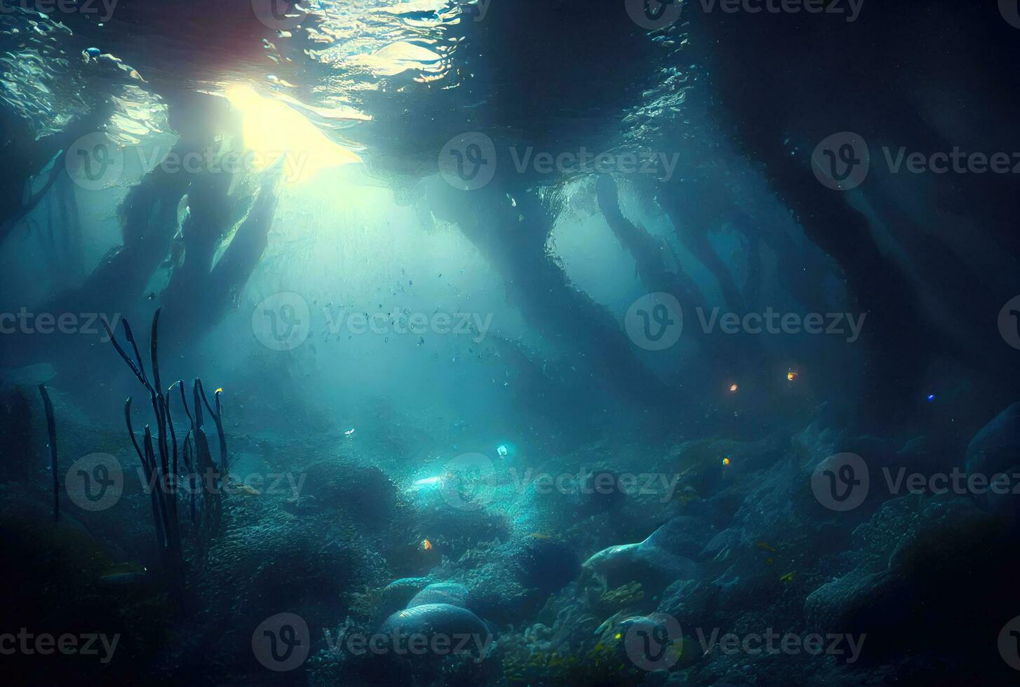 Unterwasserwald, Lichtstrahlen, Fantasie, Dunkelgrün, HD, Hintergrundbild für den PC