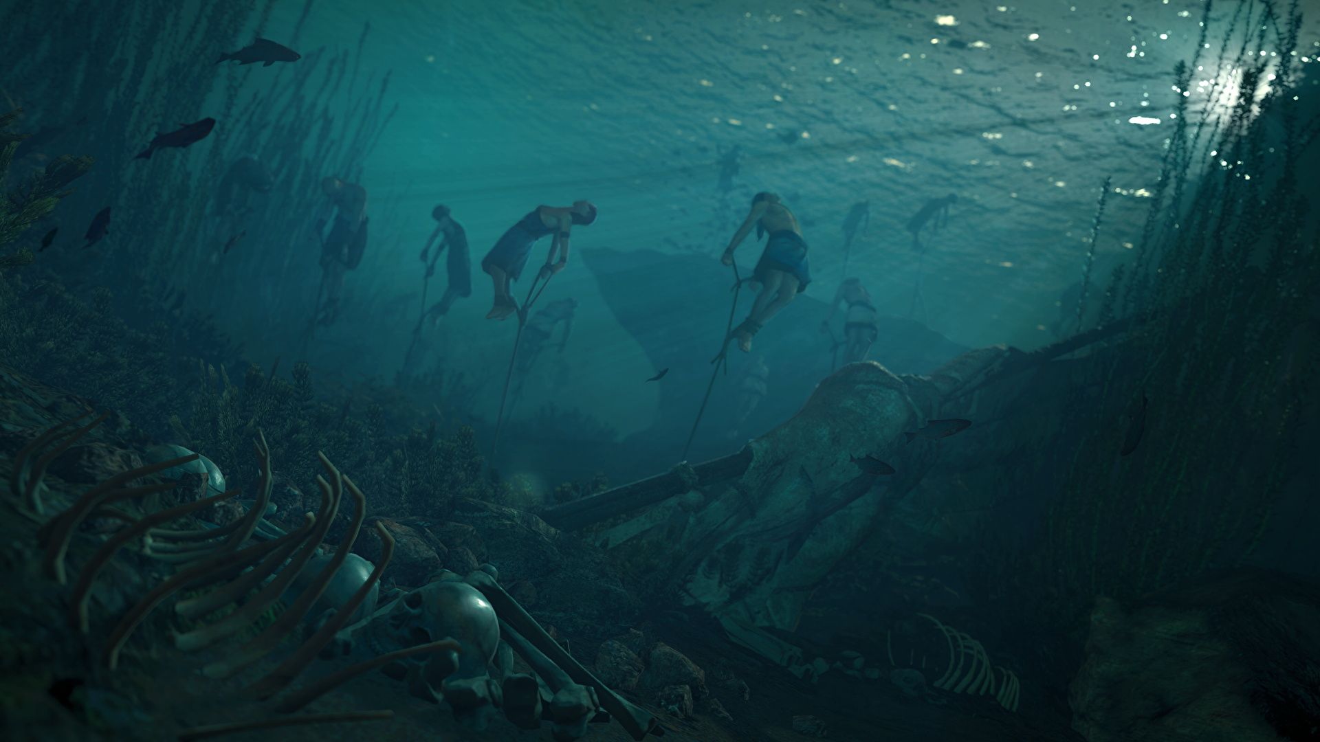 Schiffswrack, Taucher, Tiefsee, Dunkelgrün, 1920x1080, Full-HD-Hintergrundbild für PC