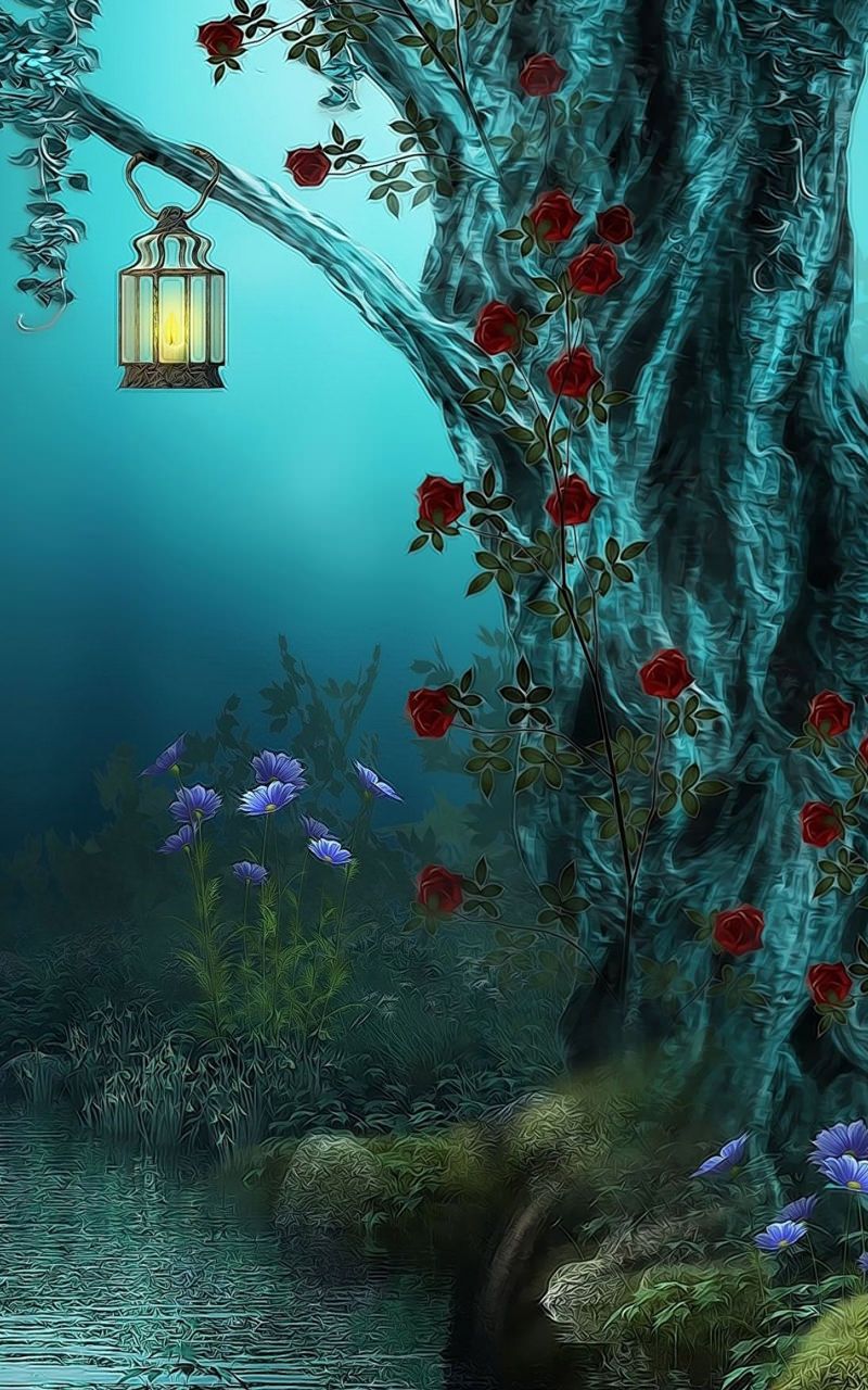 Fantasie, Baum, Laterne, Unterwasser, Türkis, HD, Sperrbildschirm fürs iPhone