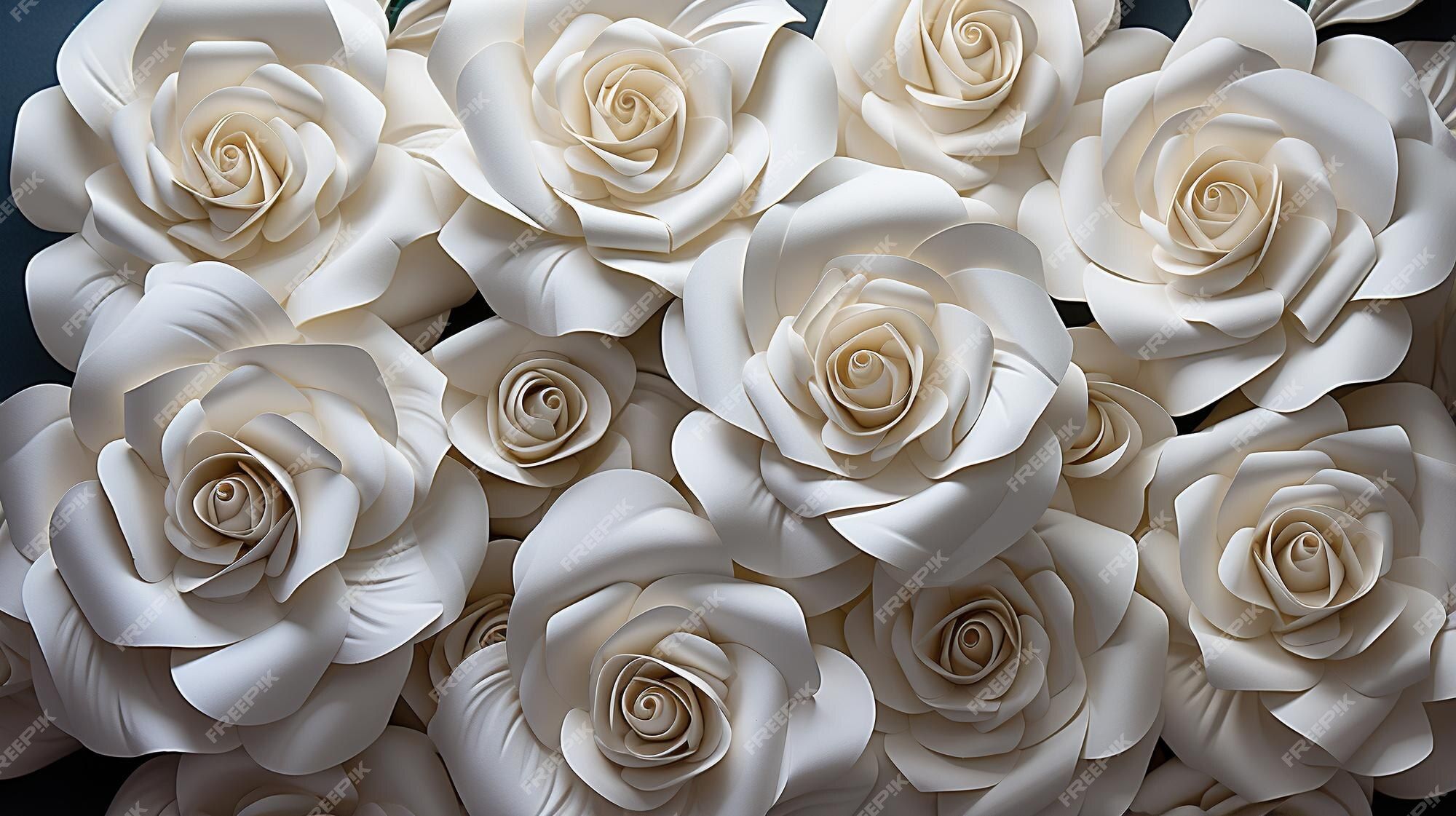 Papierrosen, Weiß, 3D, Blumenwand, Dekoration, Full HD, Desktop-Hintergrund für Windows
