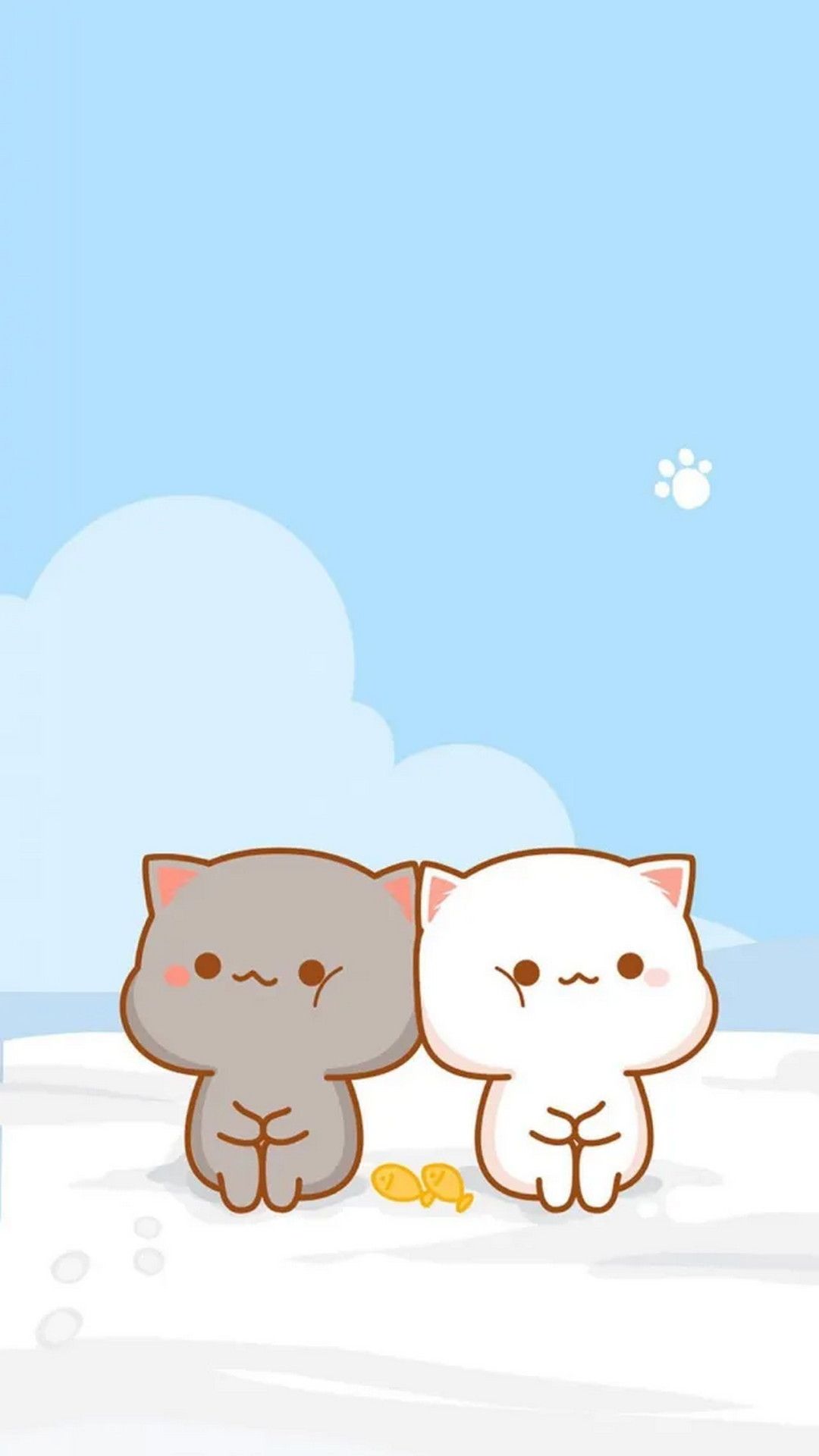 Peach und Goma, Katzen, Kawaii, Wolken, Hellblau, Niedlich, Hintergrundbild fürs Handy