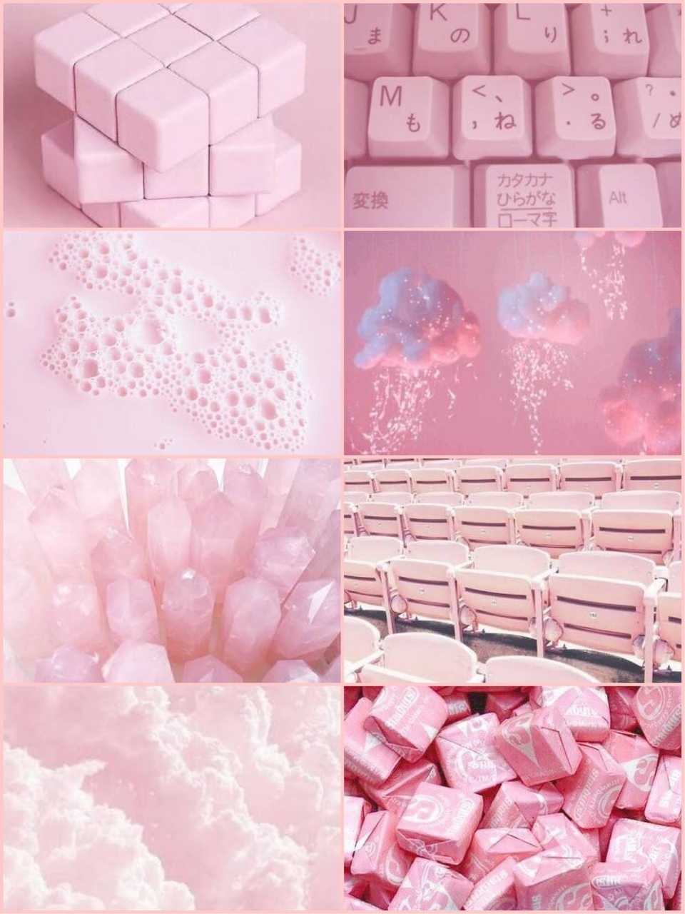 Collage, Rosa, Ästhetik, Süßigkeiten, Pastellfarben, Hintergrundbild für iPad und Tablet