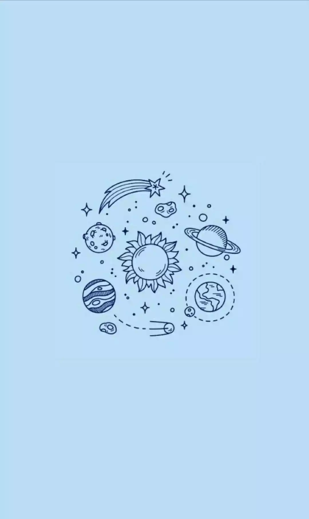 Weltraum-Doodles, Planeten, Hellblau, Linienkunst, Minimalistisch, Full HD, Handy-Hintergrundbild