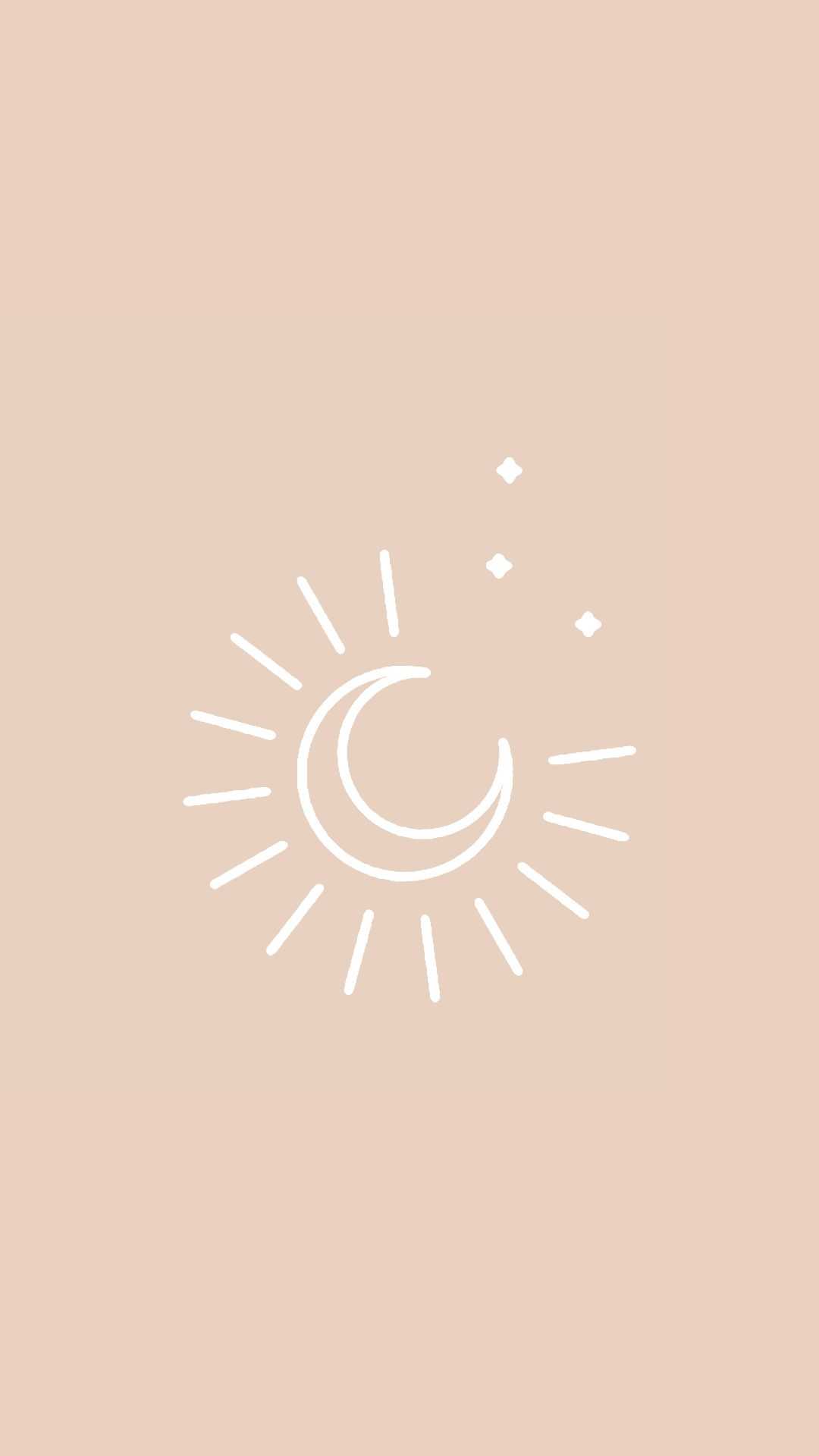 Sonne, Mond, Linienkunst, Beige, Boho, Minimalistisch, Full HD, Sperrbildschirm fürs iPhone