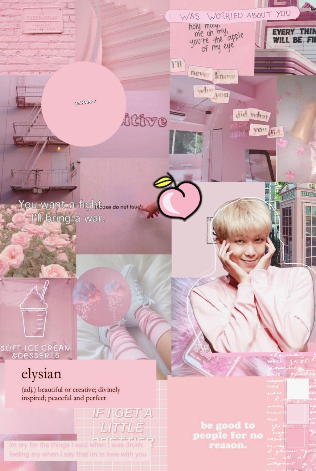 Collage, Rosa, Ästhetik, Pfirsich, K-Pop, HD, Hintergrundbild fürs Tablet