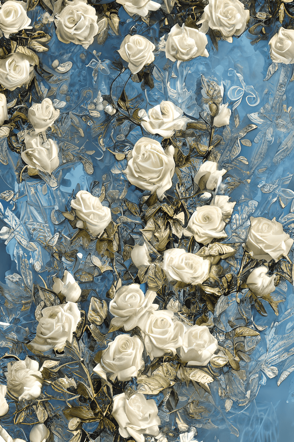 Weiße Rosen, Ölgemälde, Blauer Hintergrund, Impasto, Kunst, Sperrbildschirm fürs iPhone