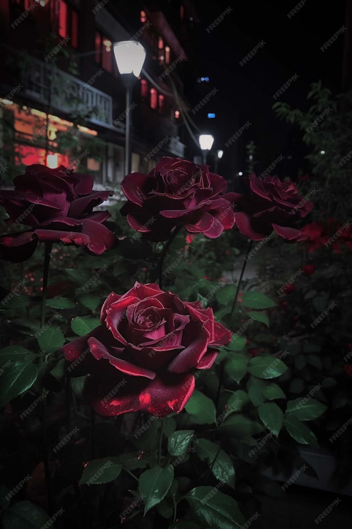 Rosenbusch, Nacht, Laterne, Dunkle Stimmung, Full HD, Hintergrundbild fürs Handy