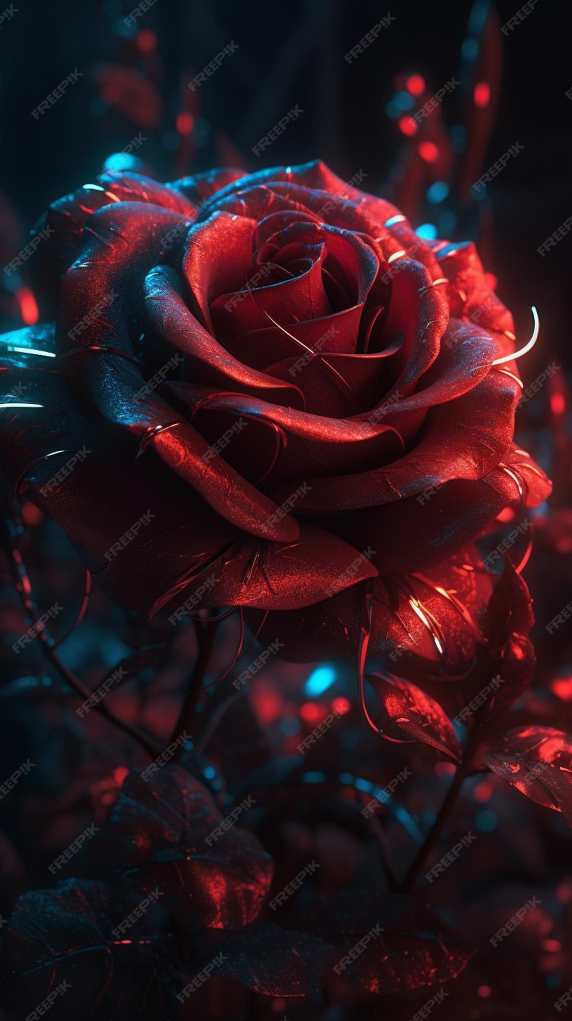 Rose, Digitale Kunst, Blaues Licht, Fantasy, Hochformat, Hintergrundbild fürs Smartphone