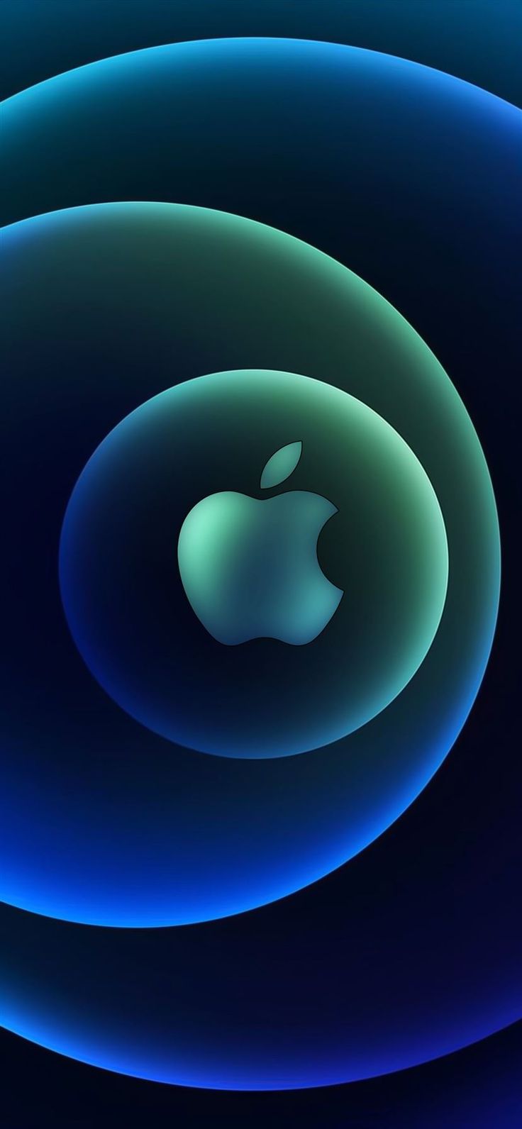 Apple-Logo, iPhone 12, Leuchtende Kreise, Blau, Grün, Hochformat, Hintergrundbild fürs Smartphone
