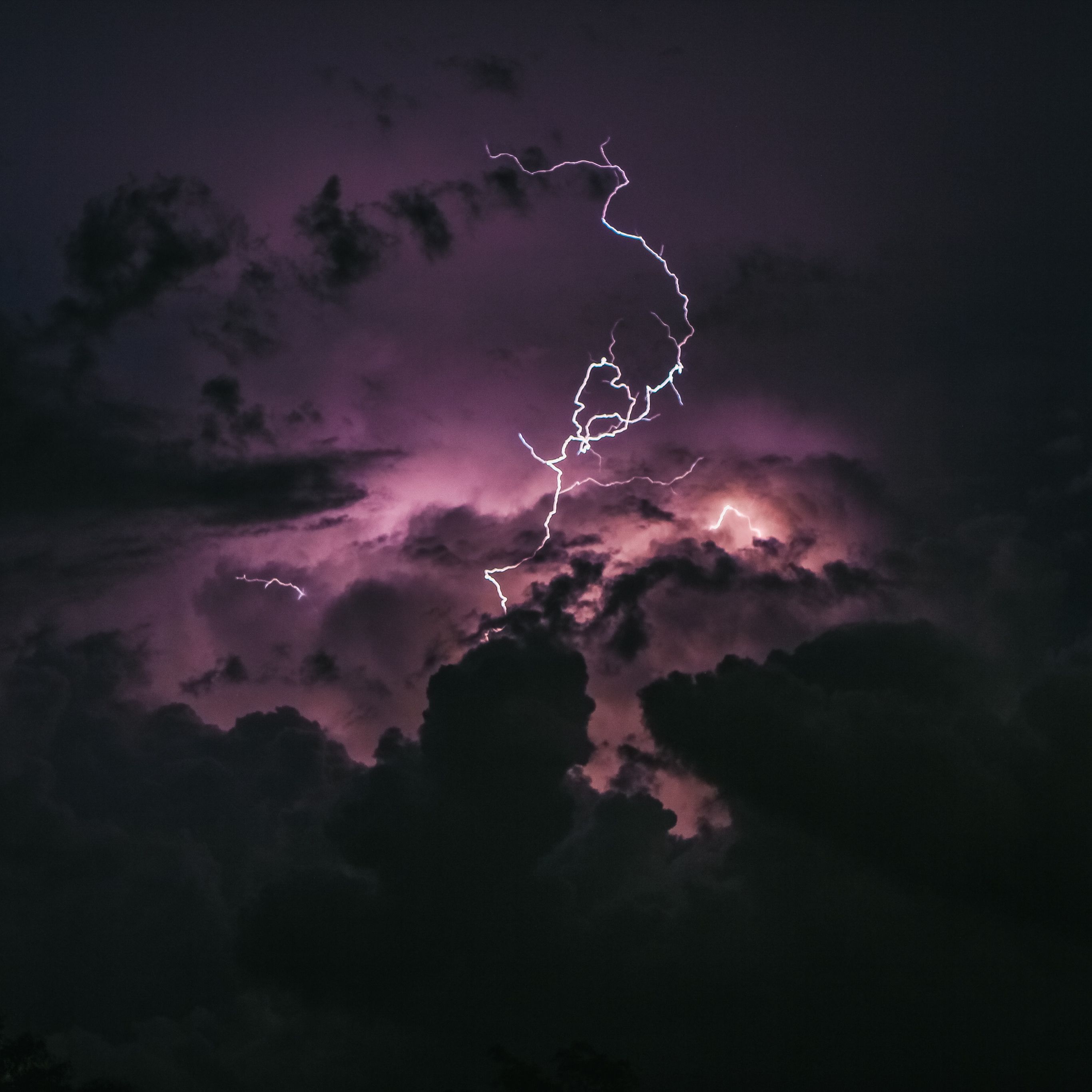 Gewitter, Blitz, Dunkle Wolken, Nacht, 2K, Hintergrundbild fürs Tablet
