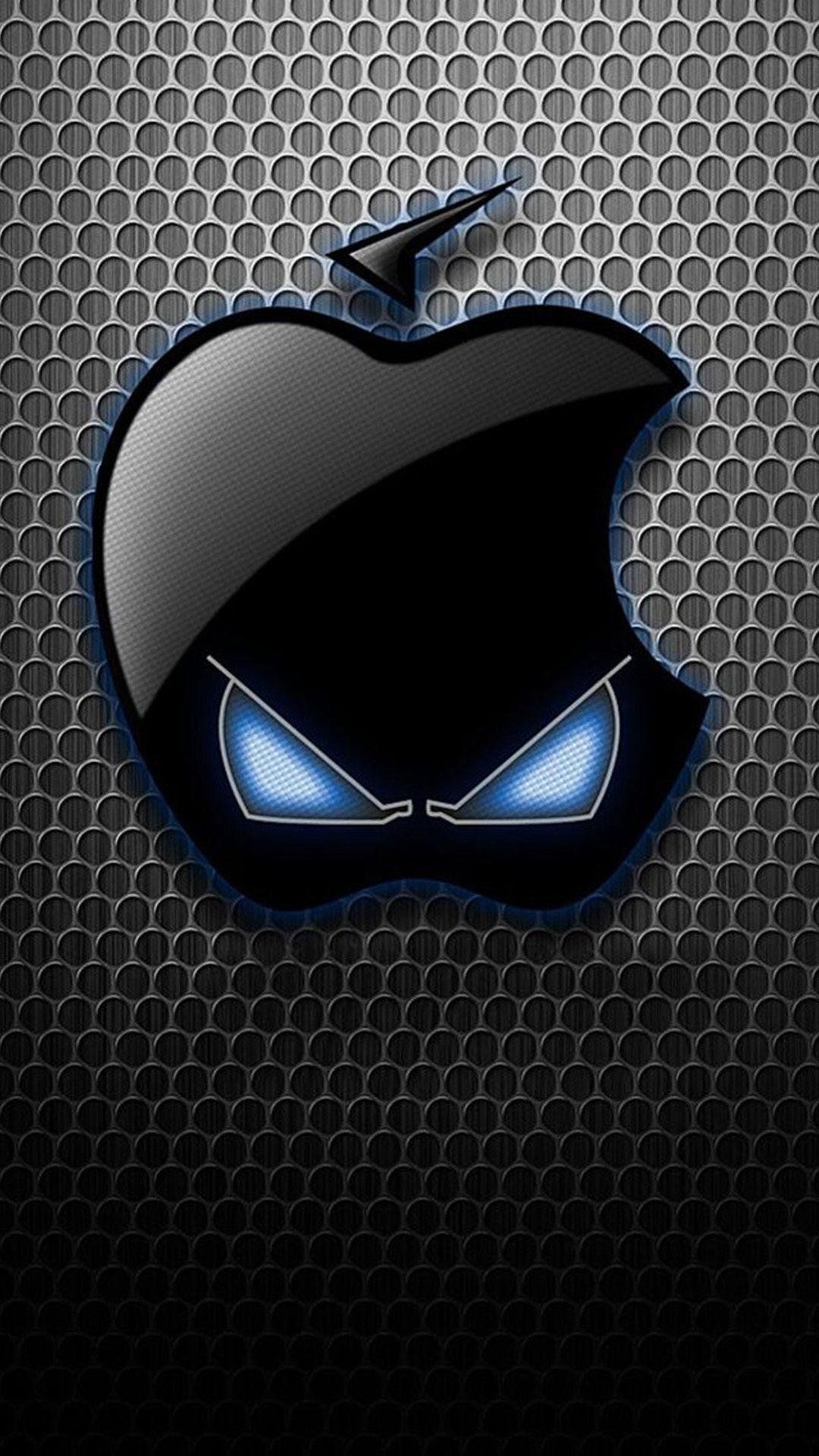 Apple-Logo, Böse Augen, Wabenmuster, Metallisch, Schwarz, Full HD, Handy-Hintergrundbild