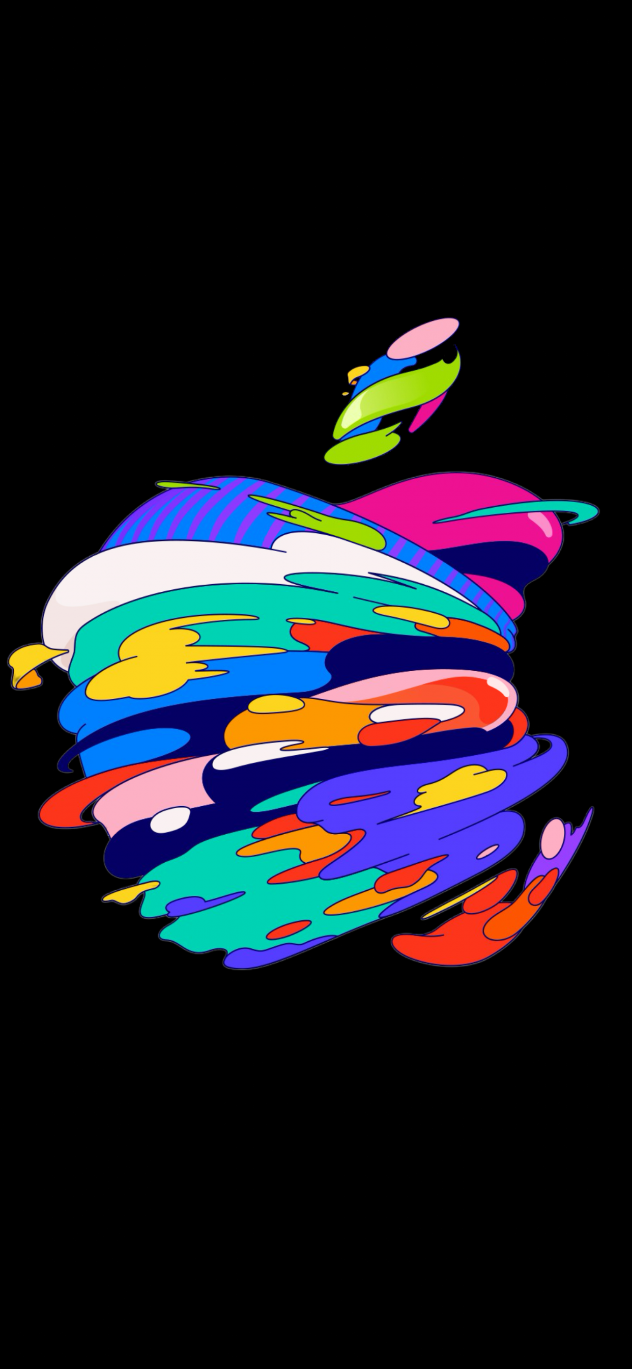 Apple-Logo, Bunt, Pinselstriche, Schwarzer Hintergrund, Abstrakt, Sperrbildschirm fürs iPhone