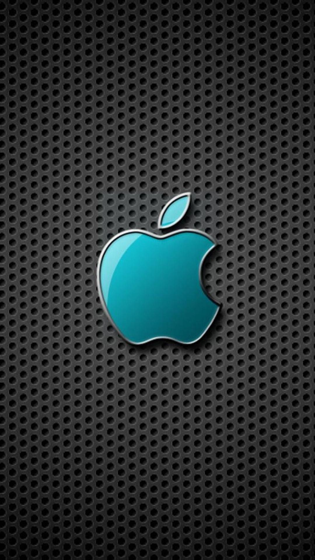 Apple-Logo, Türkis, Lochblech, Metallisch, Dunkelgrau, Full HD, Handy-Hintergrund im Hochformat