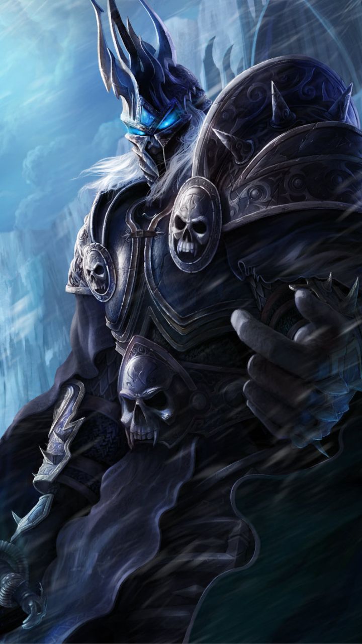 Lichkönig, World of Warcraft, Rüstung, Eis, Blaue Töne, Hochformat, Hintergrundbild fürs Smartphone