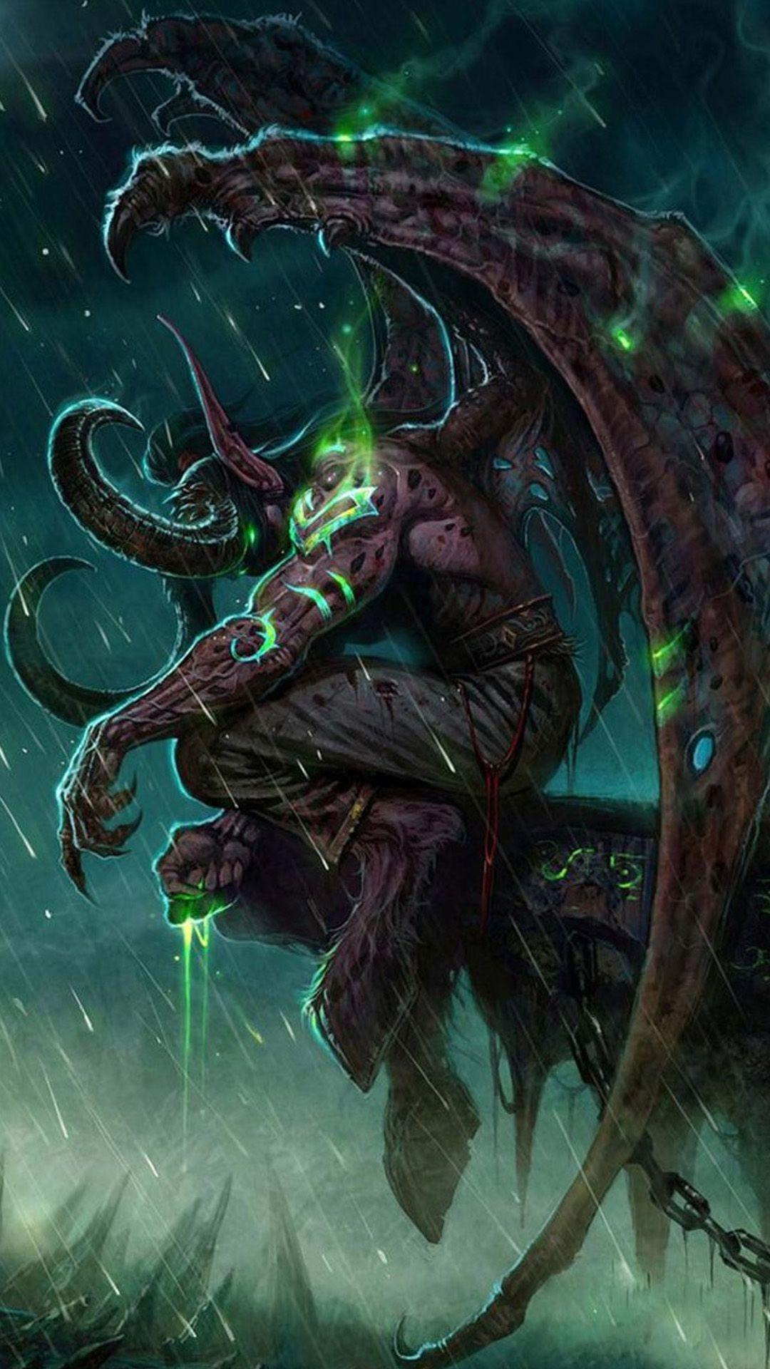 Illidan Sturmgrimm, World of Warcraft, Dämonenjäger, Flügel, Grün, Full HD, Handy-Hintergrund