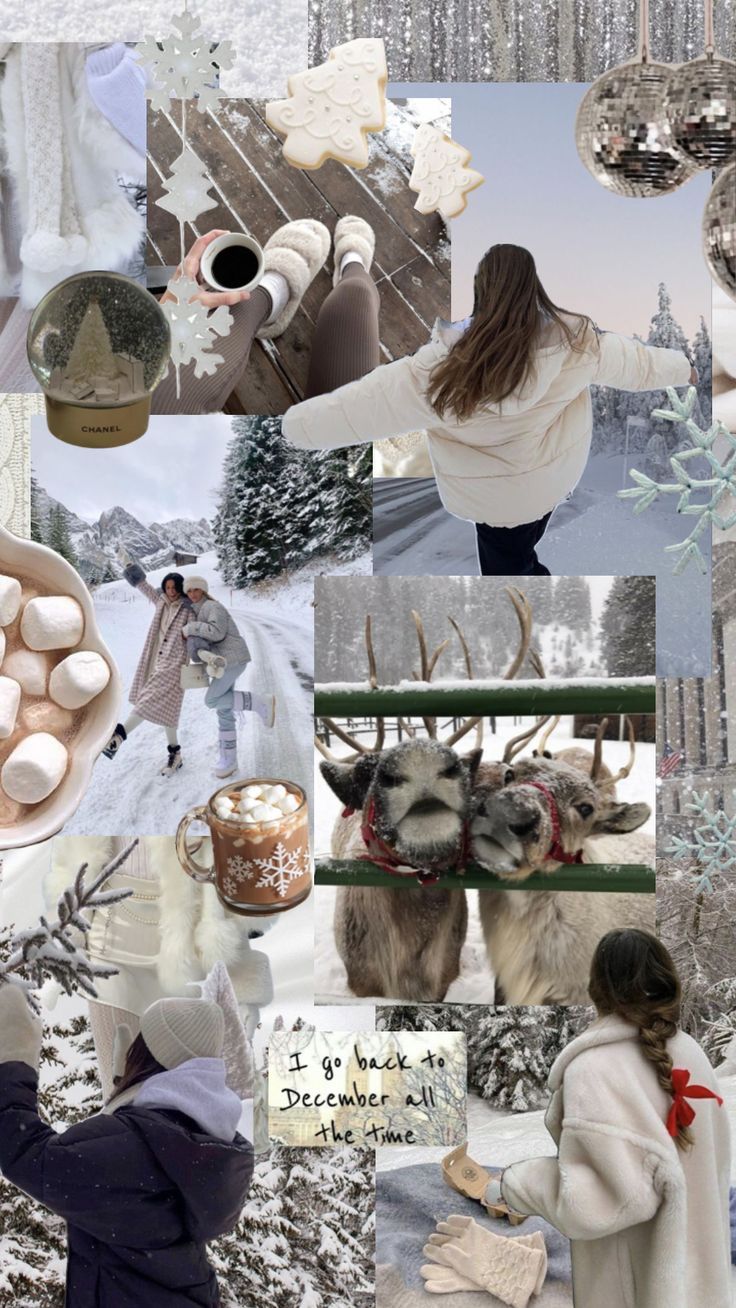 Collage, Frauen, Winterkleidung, Schnee, Beige Töne, Ästhetik, HD, Handy-Hintergrundbild