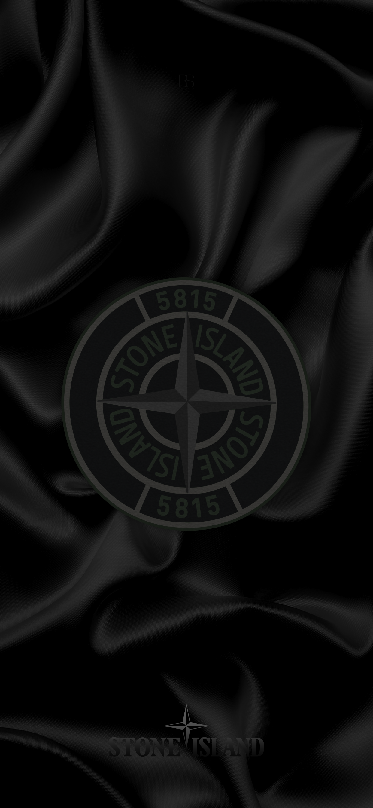 Stone Island, Logo, Stoff, Schwarz, Falten, Hochformat, Hintergrundbild fürs Smartphone