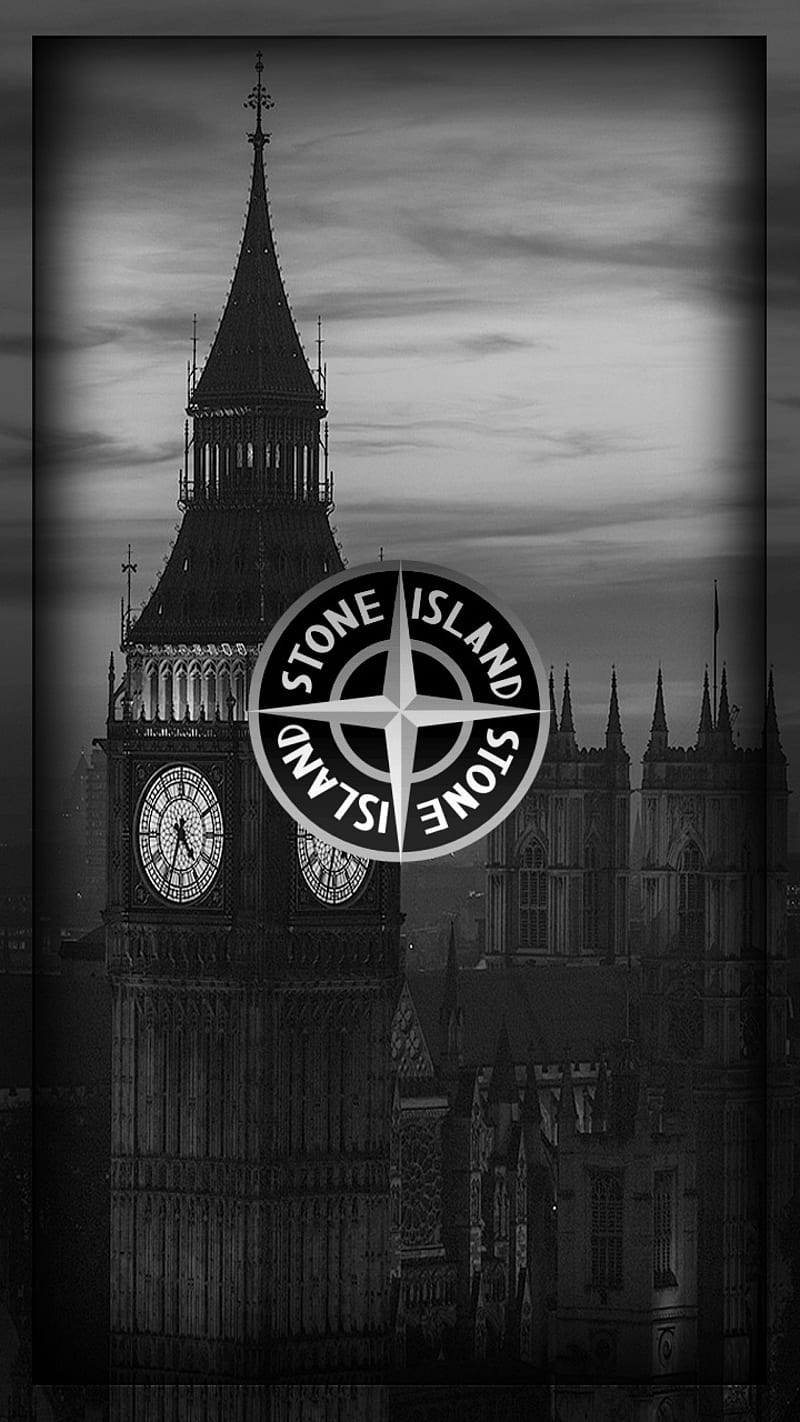 Big Ben, London, Stone Island, Logo, Schwarz-Weiß, Hintergrundbild für iPhone und Android