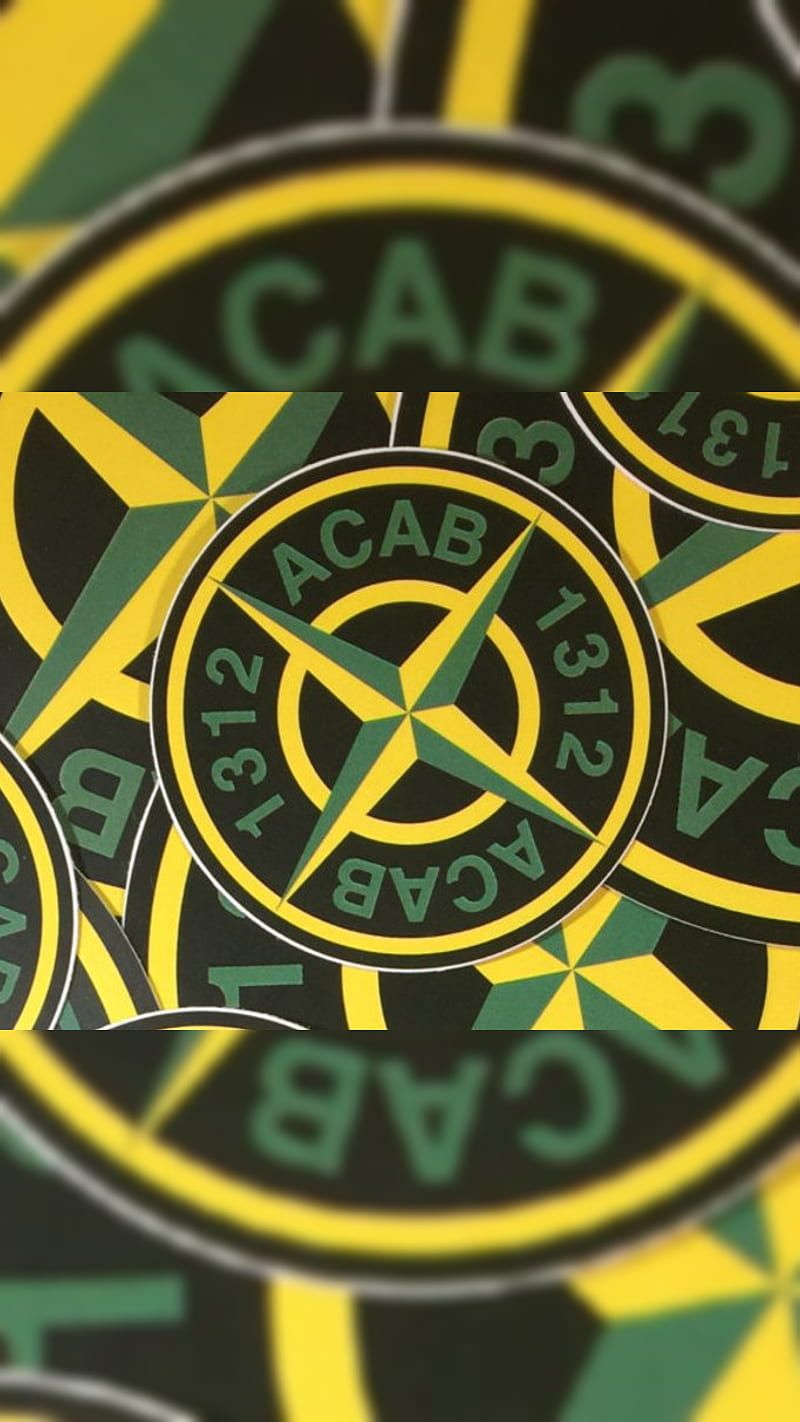 Stone Island, Aufnäher, Stickerei, Gelb-Grün, Nahaufnahme, HD, Handy-Hintergrundbild