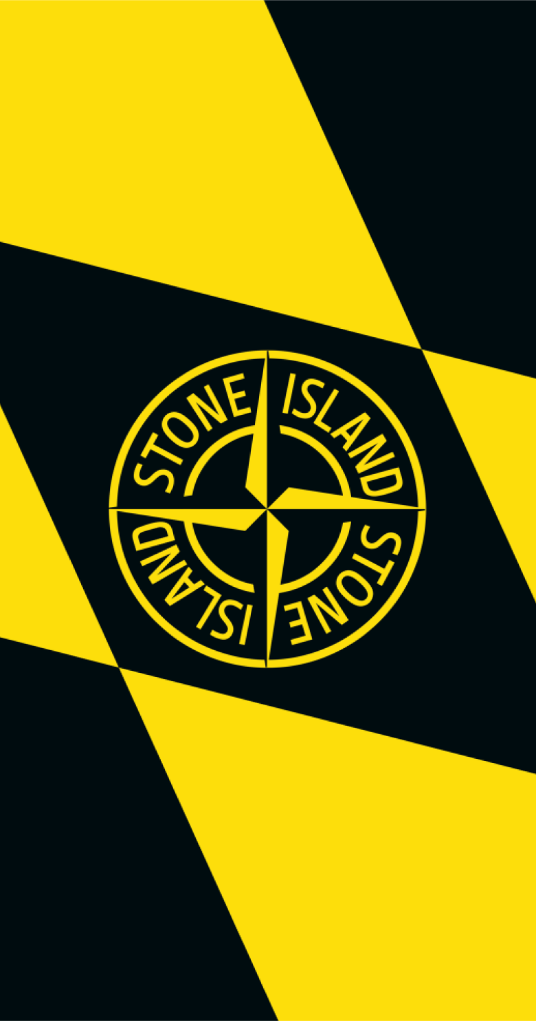 Stone Island, Logo, Gelb-Schwarz, Diagonale, Grafikdesign, HD, iPhone-Hintergrundbild