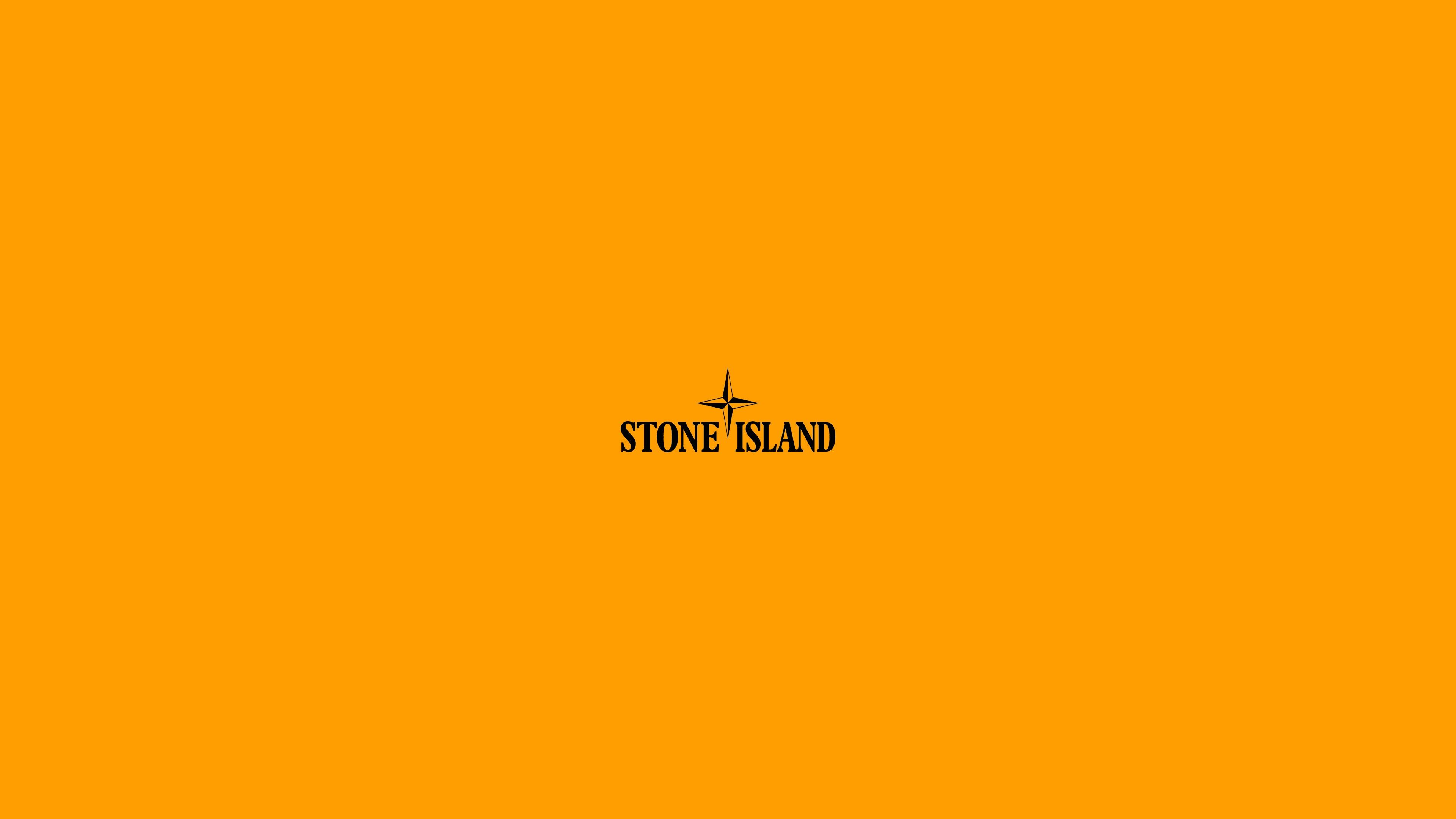 Stone Island, Logo, Orange Hintergrund, Minimalismus, 4K Wallpaper