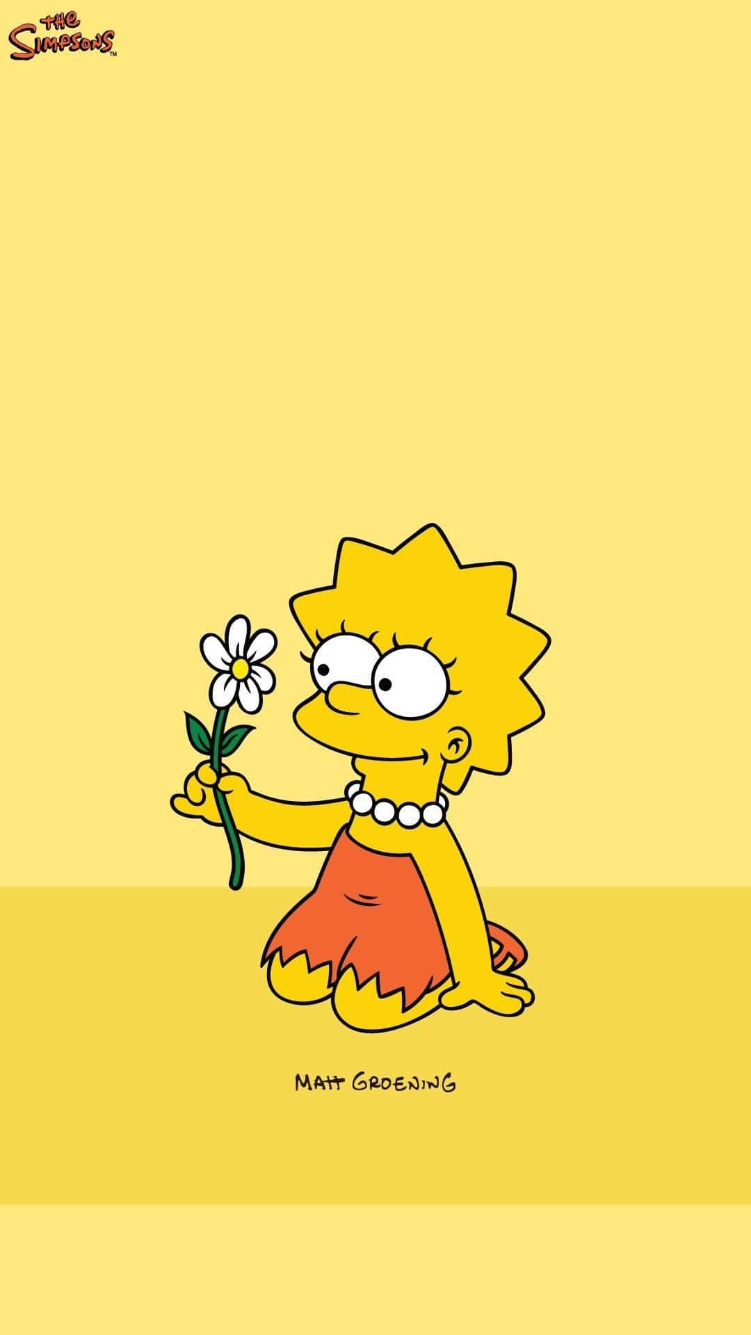 Lisa Simpson, Blume, Gelber Hintergrund, Minimalistisch, Sperrbildschirm fürs iPhone