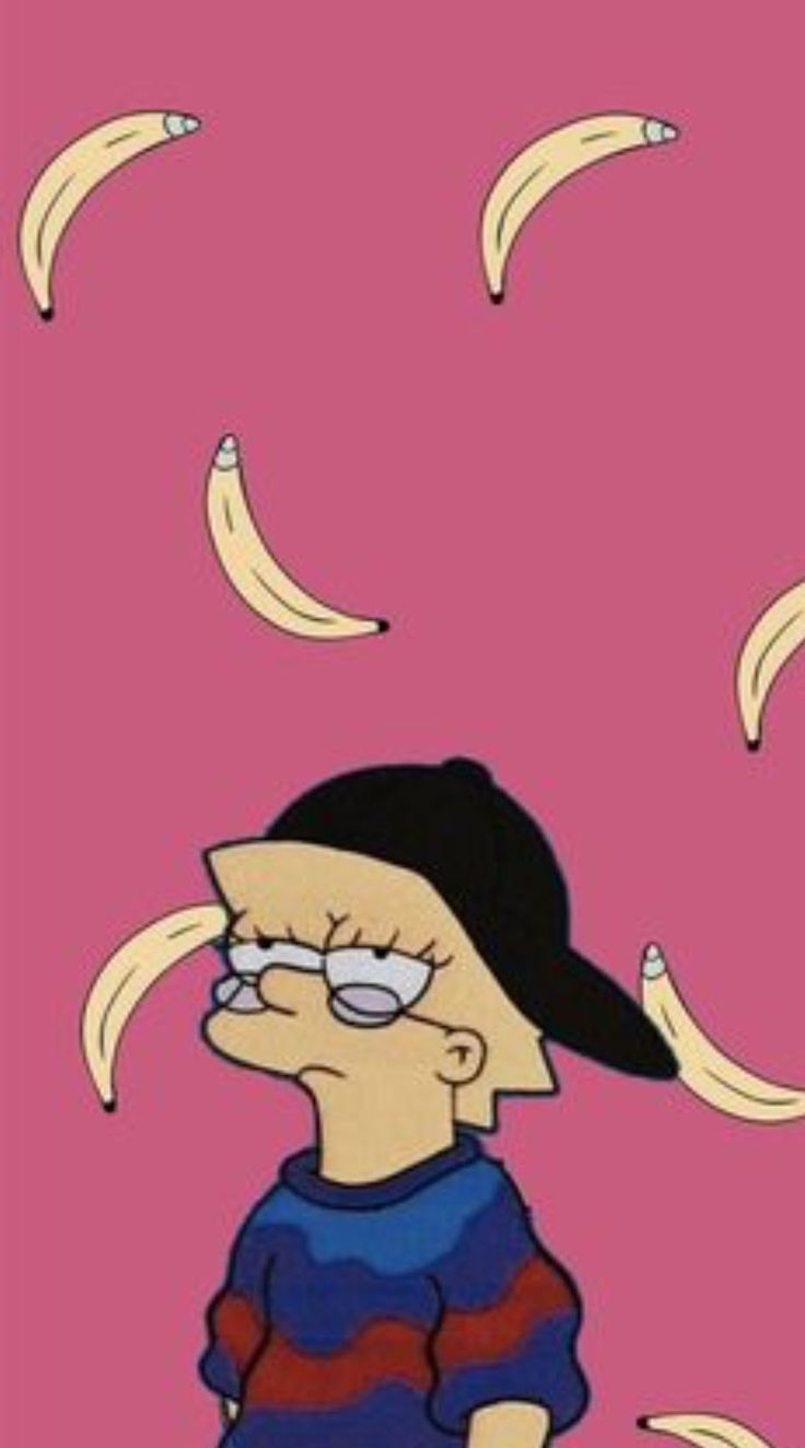 Lisa Simpson, Bananen, Basecap, Pink, Ästhetik, Hintergrundbild für iPhone und Android