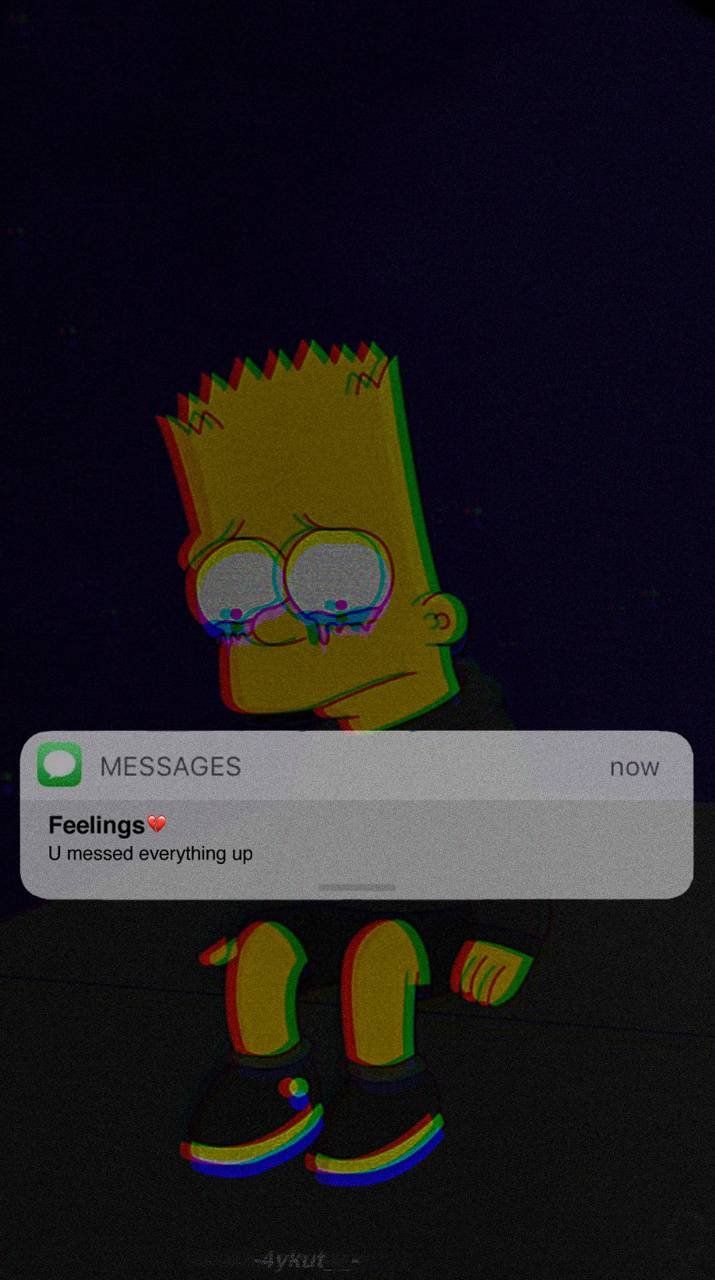Bart Simpson, Benachrichtigung, Traurig, Dunkel, Glitch-Effekt, Hintergrundbild fürs Handy