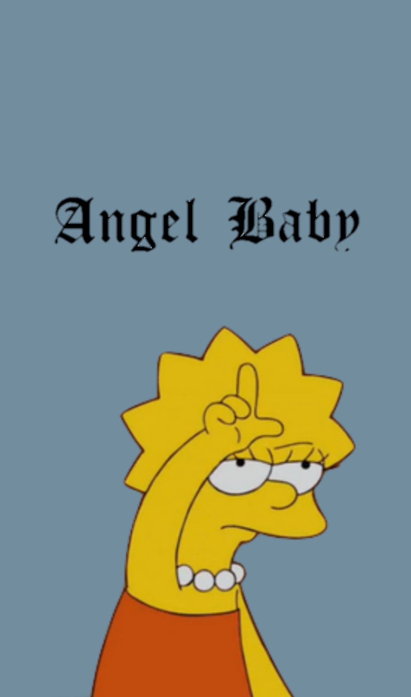 Lisa Simpson, Angel Baby, Schriftzug, Grauer Hintergrund, Sperrbildschirm fürs iPhone