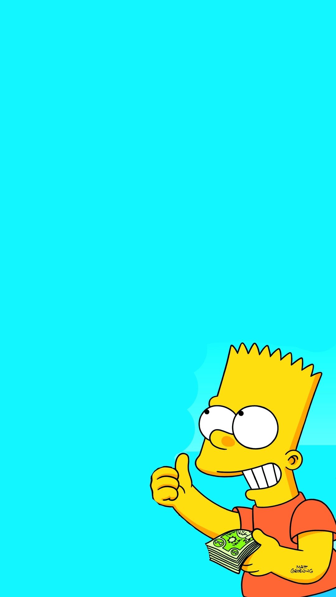 Bart Simpson, Geld, Daumen hoch, Türkis, Minimalistisch, Full HD, Handy-Hintergrundbild