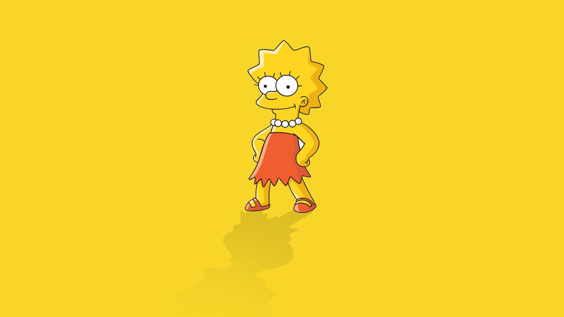 Lisa Simpson, Gelber Hintergrund, Minimalistisch, Comic, Full HD Wallpaper