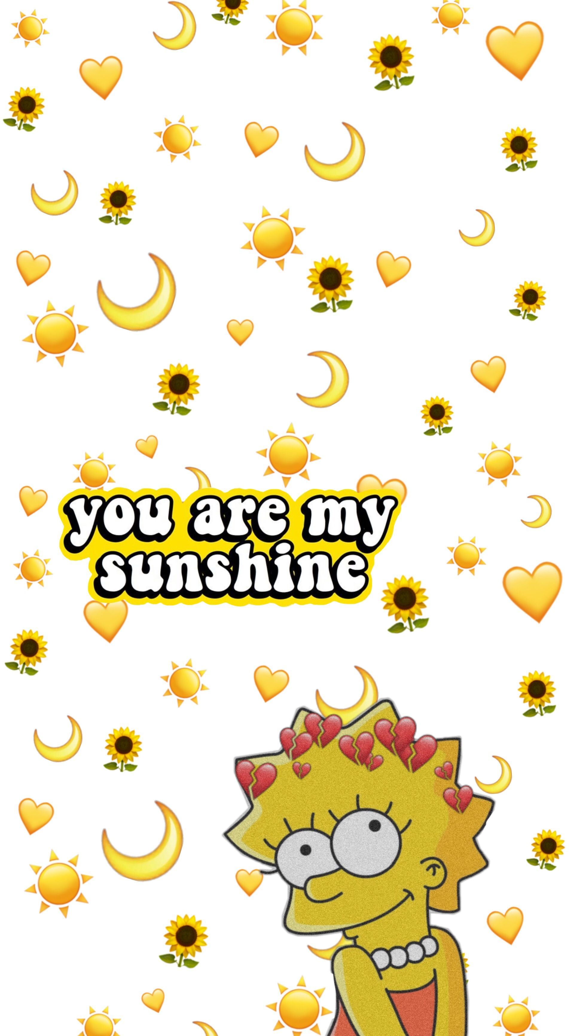 Lisa Simpson, You are my sunshine, Sonnenblumen, Mond, Gelb, QHD+, Handy-Hintergrund
