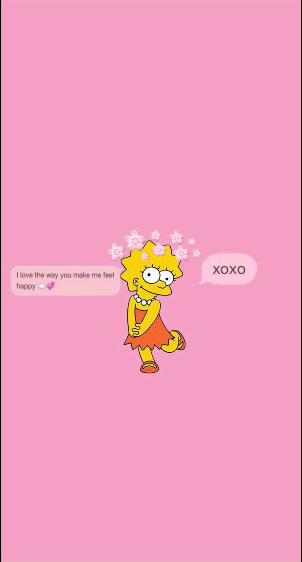 Lisa Simpson, Rosa Hintergrund, Chat, Herzen, HD, Sperrbildschirm fürs iPhone
