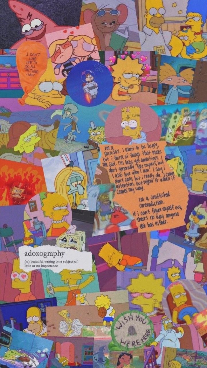 Die Simpsons, Collage, Sticker, Bunt, HD, Handy-Hintergrund im Hochformat
