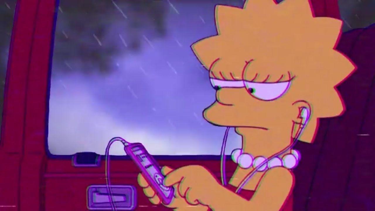 Lisa Simpson, Kopfhörer, Regen, Autofenster, Lila, HD, Desktop-Hintergrund für Windows