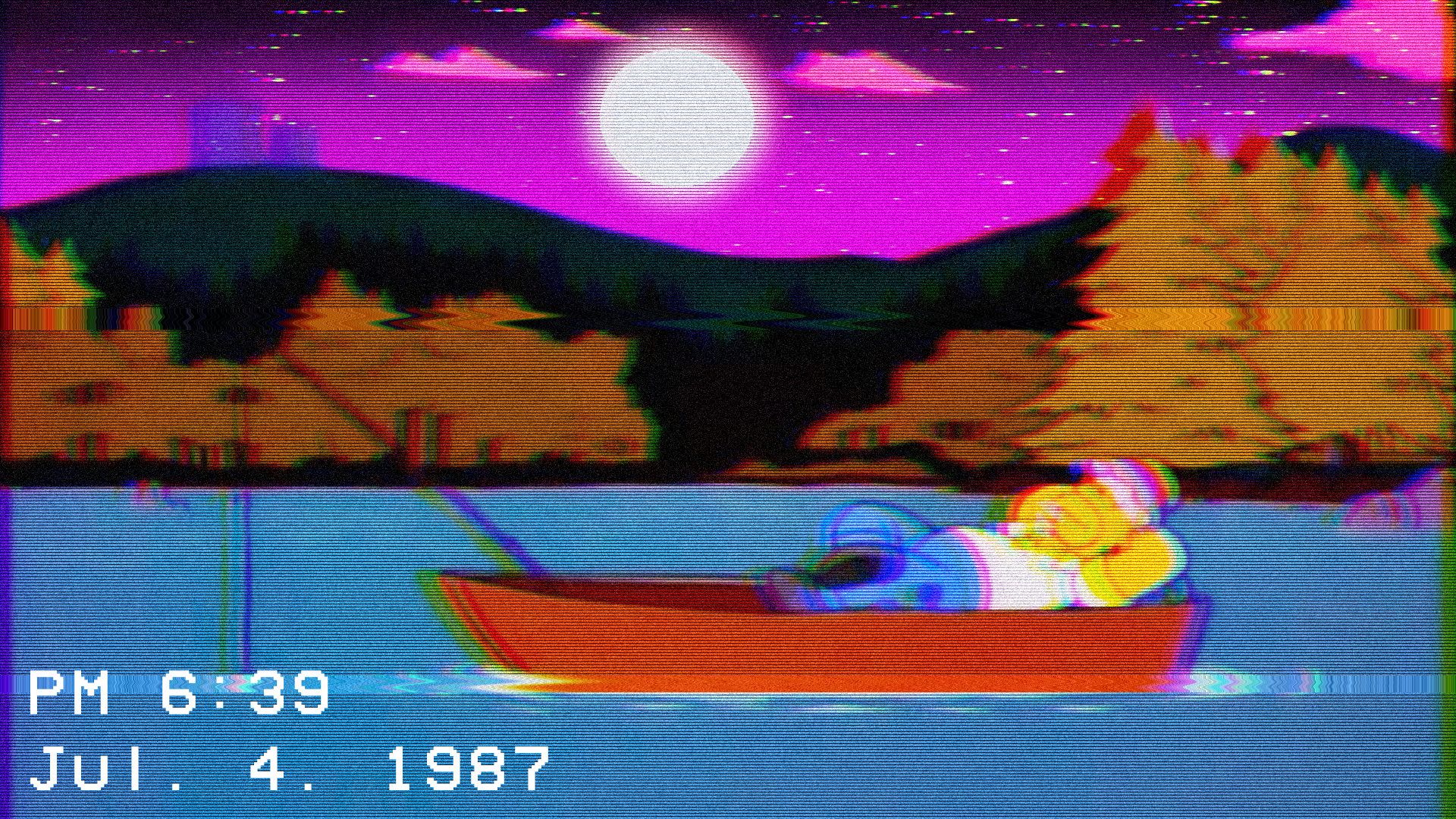 Homer Simpson, Boot, See, Vollmond, VHS-Look, Full HD 1080p, Desktop-Hintergrundbild