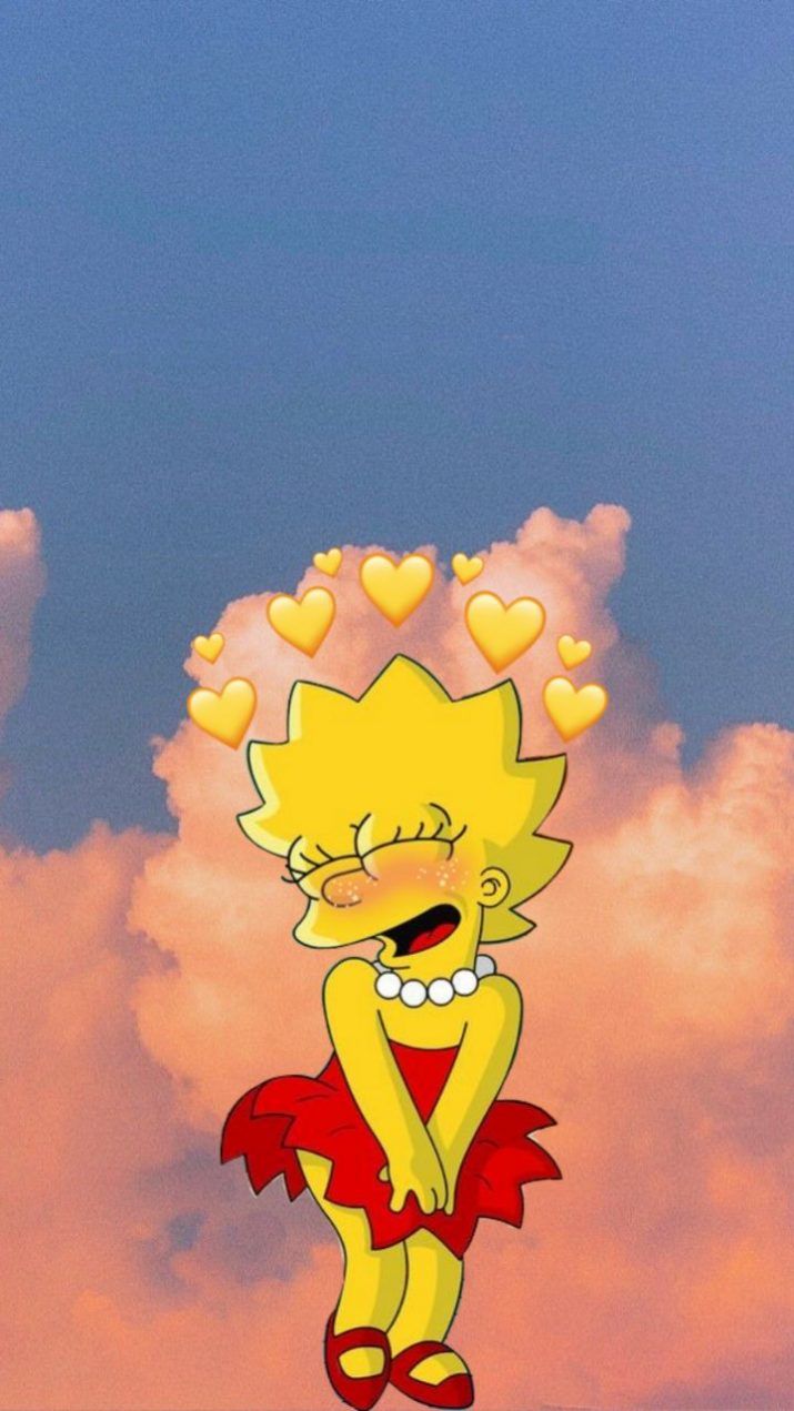 Lisa Simpson, Herzen, Wolken, Rosa Himmel, Verliebt, Hintergrundbild für iPhone und Android