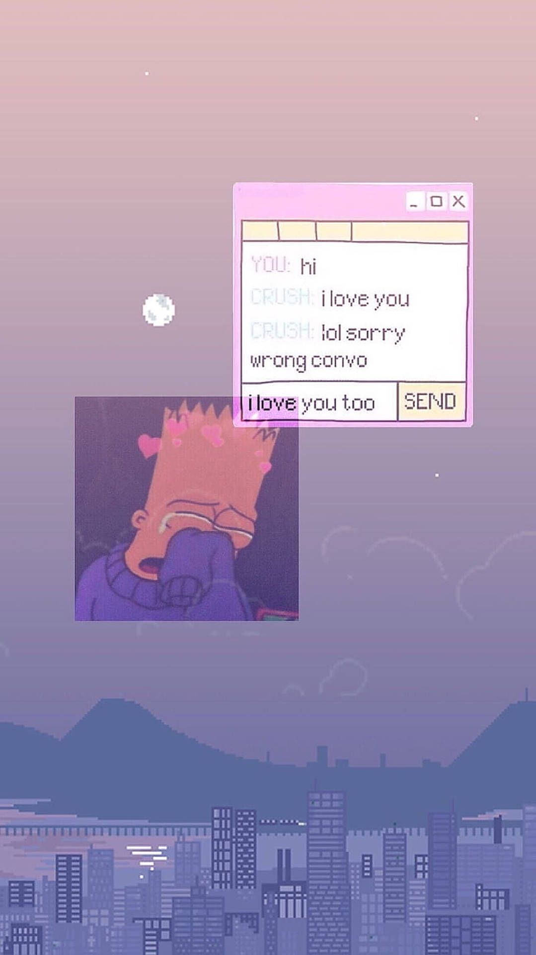 Bart Simpson, Chatfenster, Pastell, Vaporwave, Traurig, HD, Hintergrundbild fürs Handy