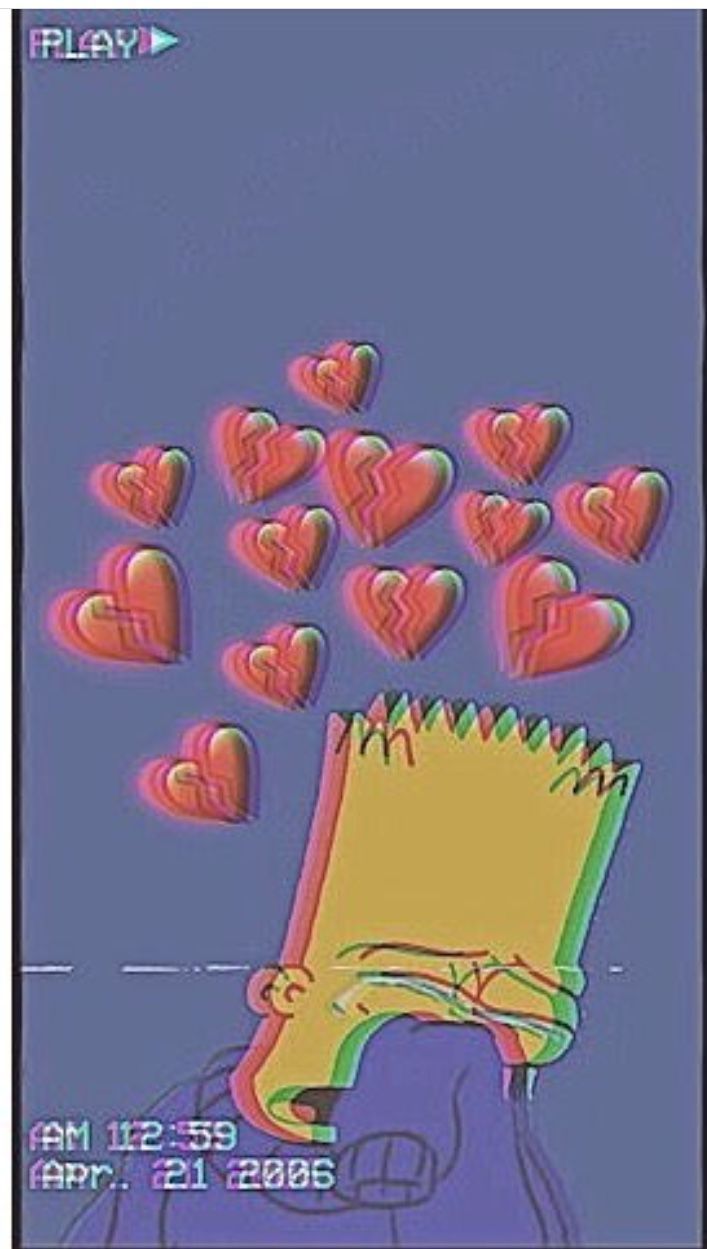 Bart Simpson, Herzen, VHS-Look, Traurig, Lila, Hochformat, Hintergrundbild fürs Smartphone