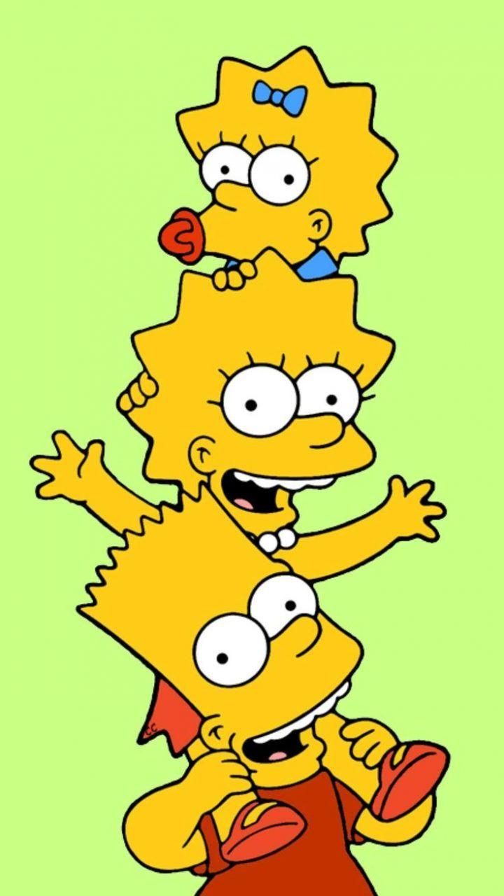 Maggie Simpson, Lisa Simpson, Bart Simpson, Geschwister, Hellgrün, HD, iPhone-Hintergrundbild