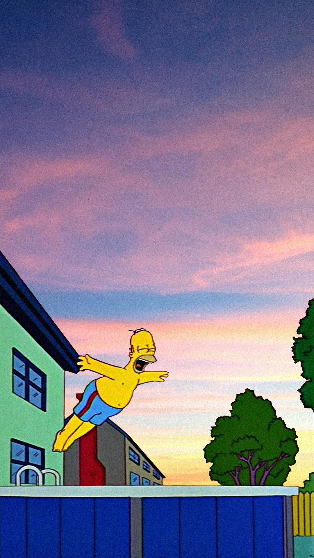 Die Simpsons, Fliegen, Abendhimmel, Zaun, Wolken, Full HD, Handy-Hintergrund im Hochformat