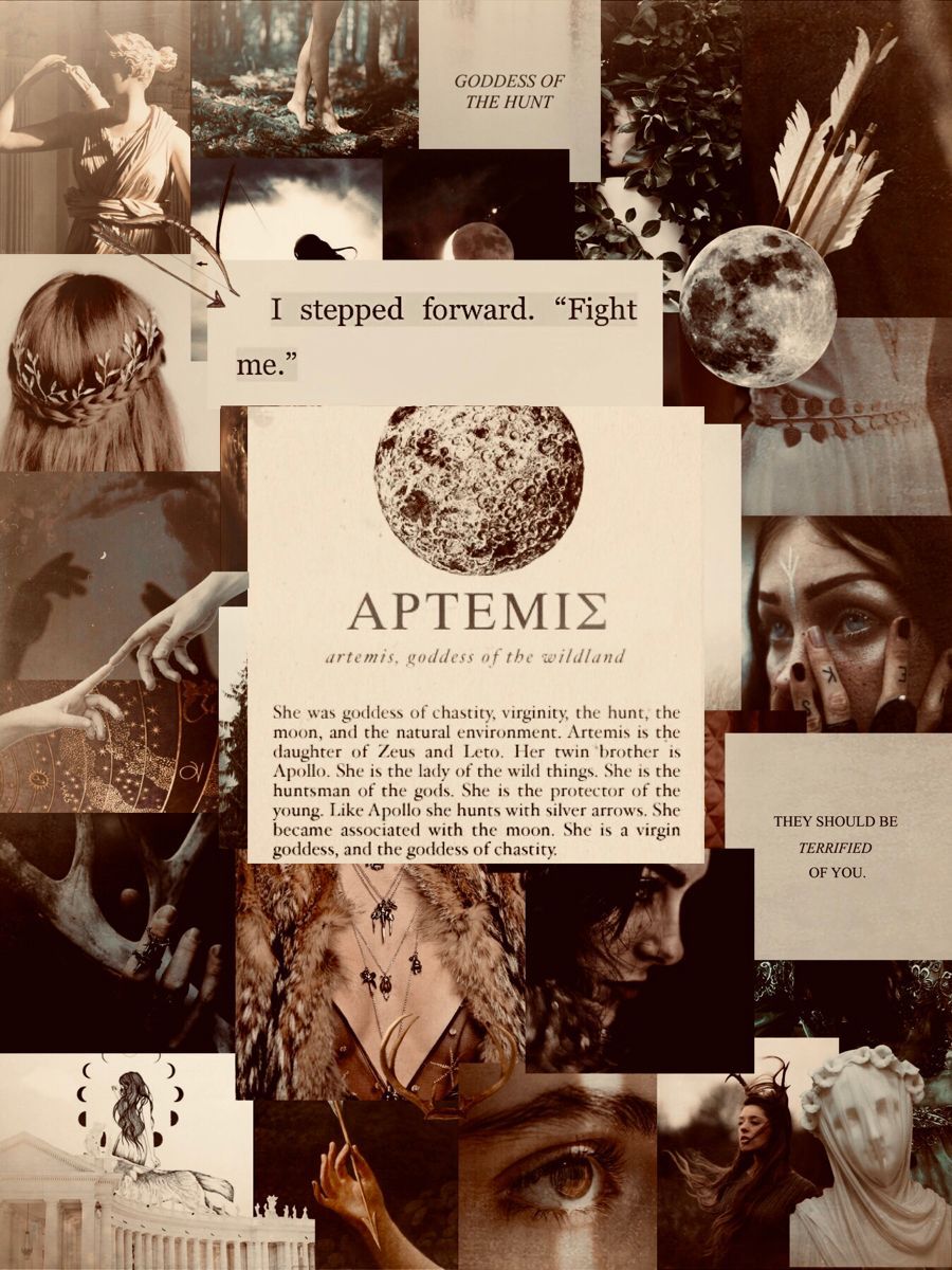 Artemis, Griechische Mythologie, Collage, Vintage, Ästhetik, Hintergrundbild fürs Tablet