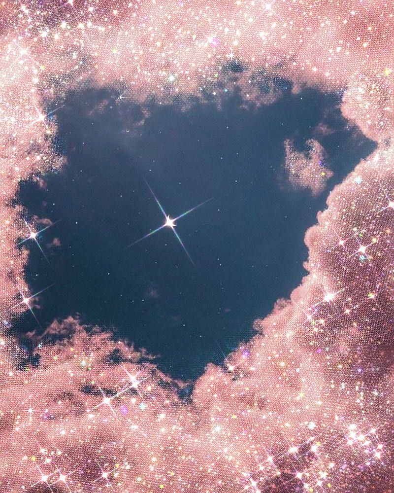 Herz, Glitzerwolken, Rosa, Stern, Dunkelblau, Hintergrundbild für iPad und Tablet