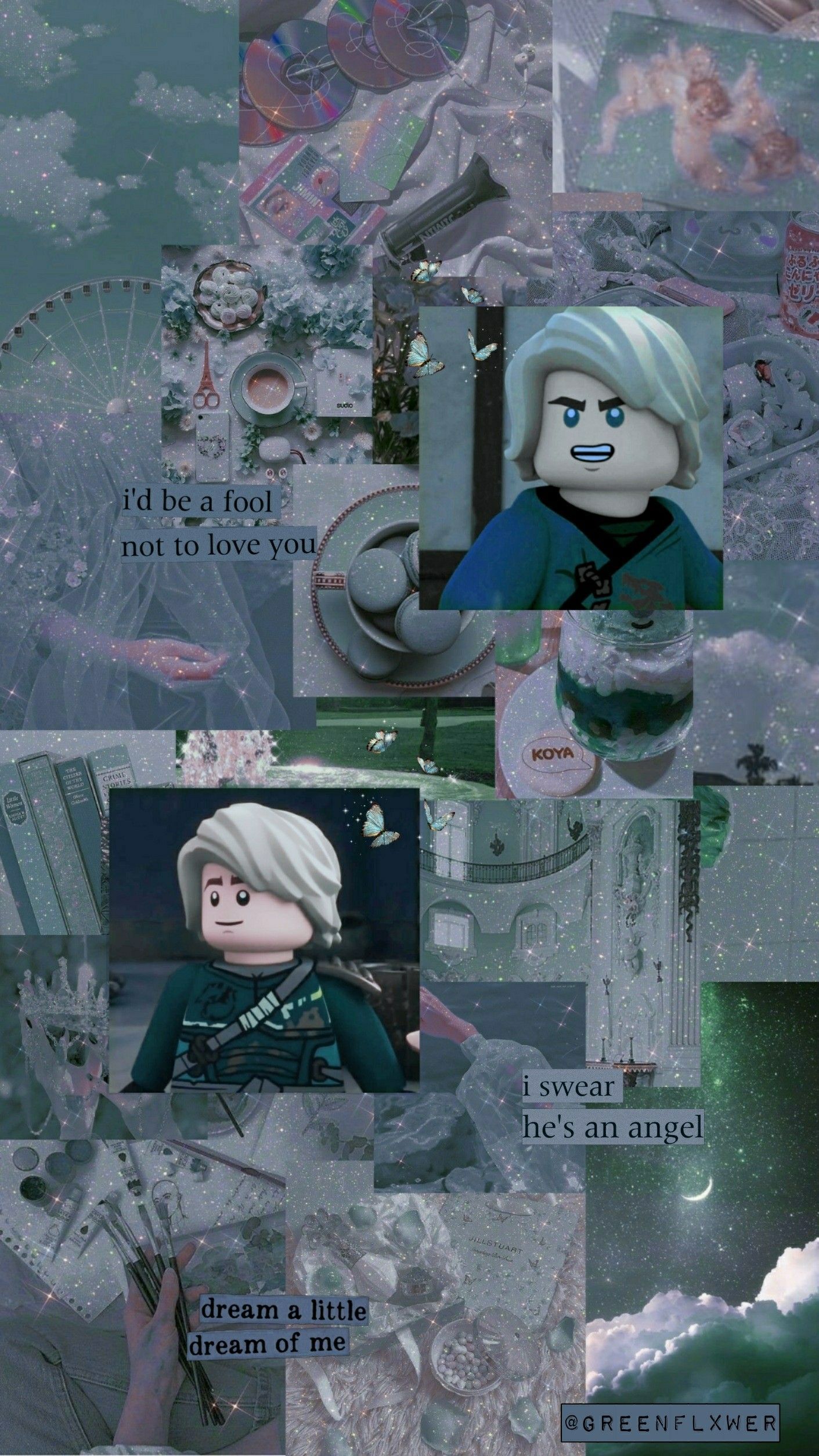 Lego Ninjago, Collage, Minifiguren, Grau, Ästhetik, Hochformat, Hintergrundbild fürs Smartphone